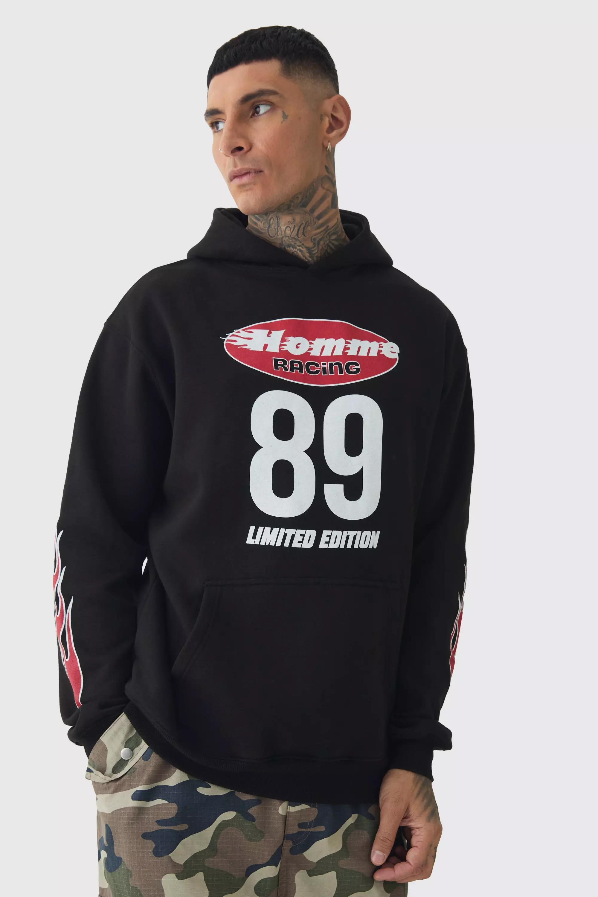 Tall Homme Racing Oversized Hoodie Black