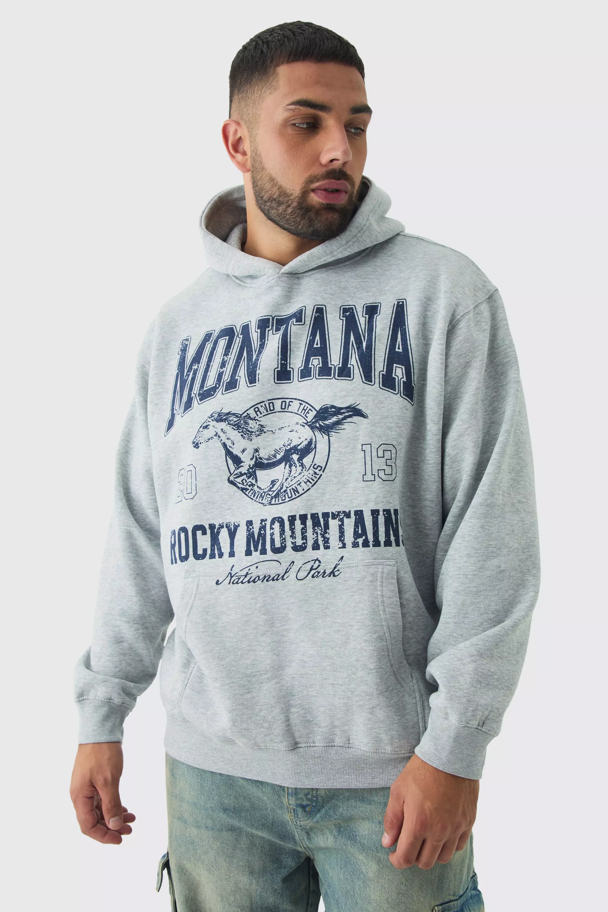 Grey Plus Western Varsity Oversized Hoodie