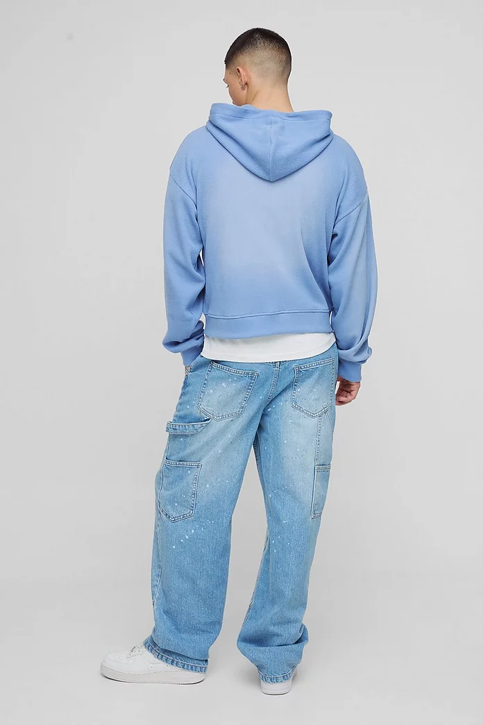 Shrunken Fit Waffle Sun Fade Printed Zip Through Hoodie Shrunken Fit Waffle Sun Fade Printed Zip Through Hoodie