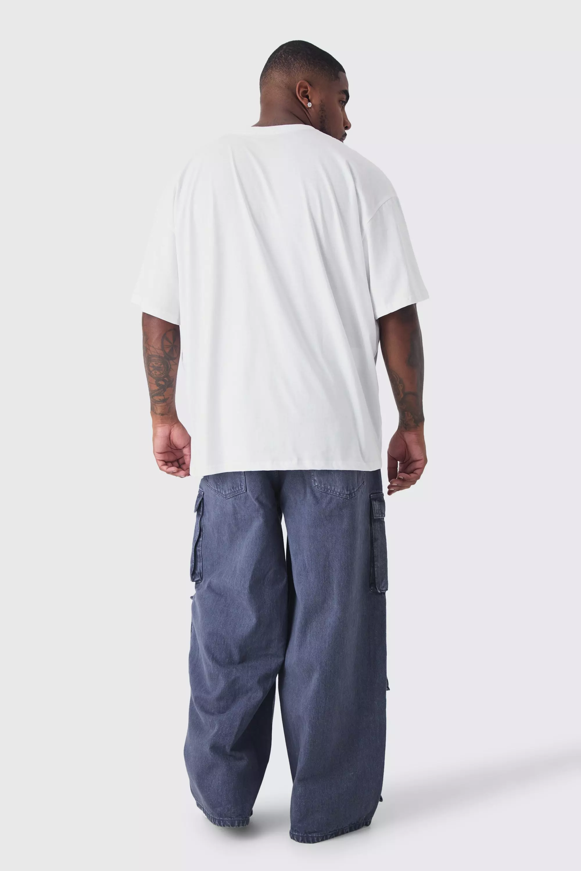 Grey Plus Baggy Fit Washed Multi Pocket Cargo Jeans alternative image