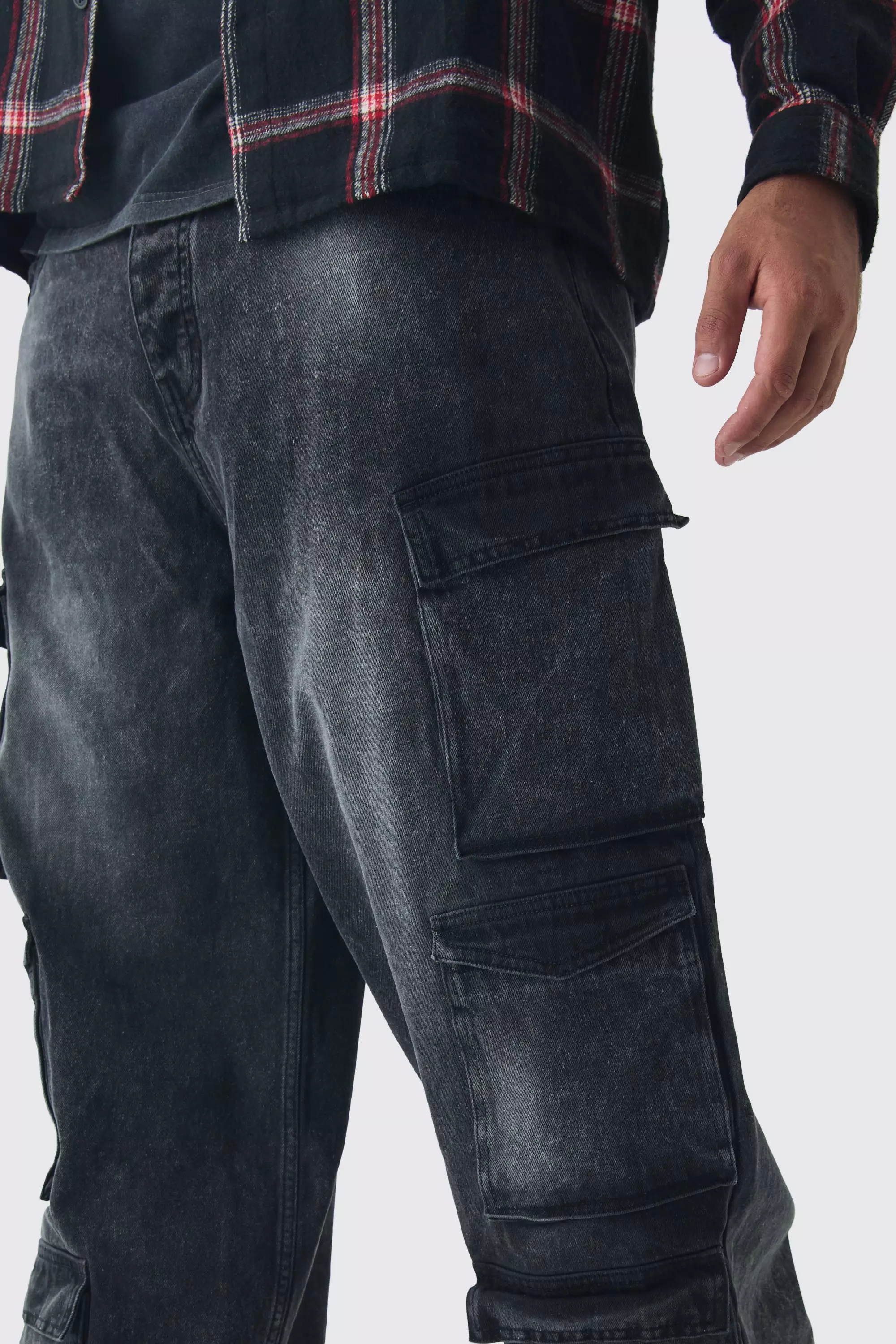 Washed black Plus Baggy Fit Washed Multi Pocket Cargo Jeans alternative image