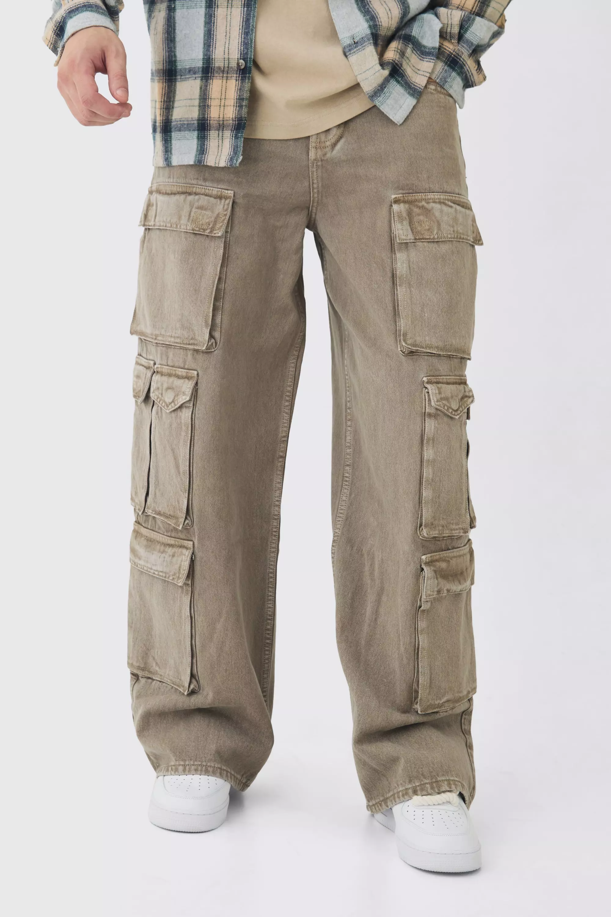 Tall - Jean cargo baggy délavé à poches multiples, Taupe autre image