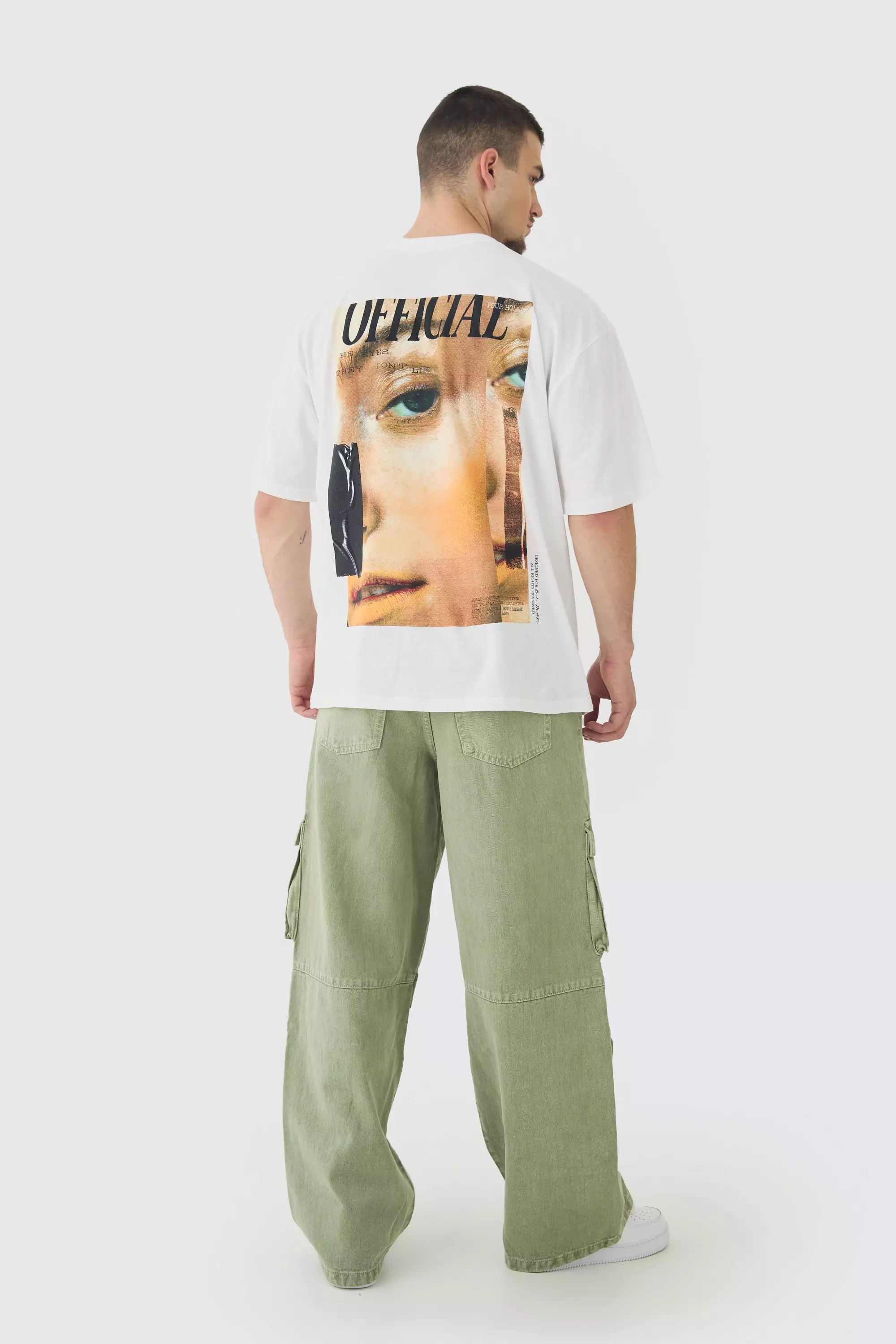 Khaki Tall Gebleekte Baggy Cargo Jeans Met Zakken alternatieve afbeelding