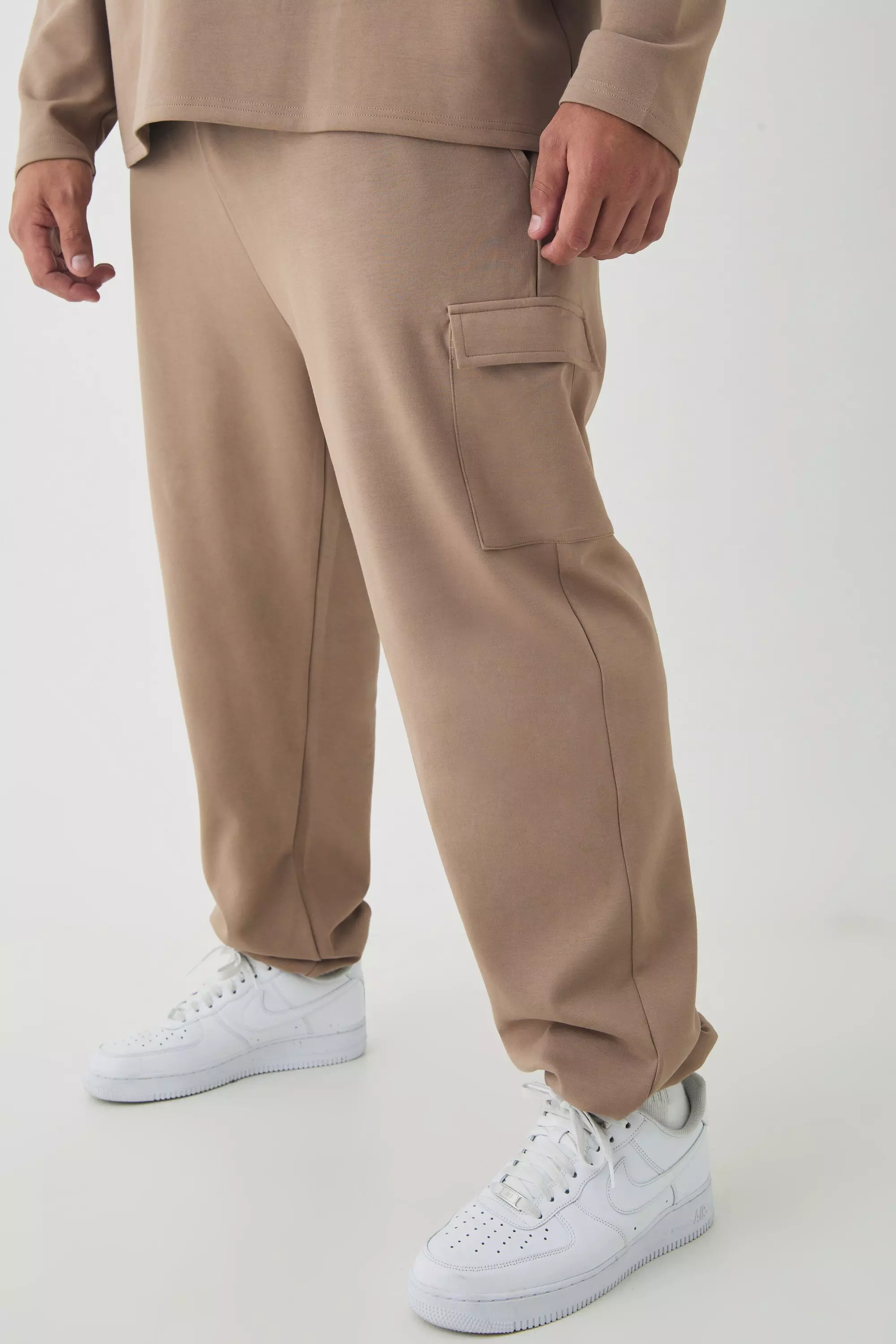 Plus Interlock Slim Fit Smart Cargo Joggers boohooMAN UK