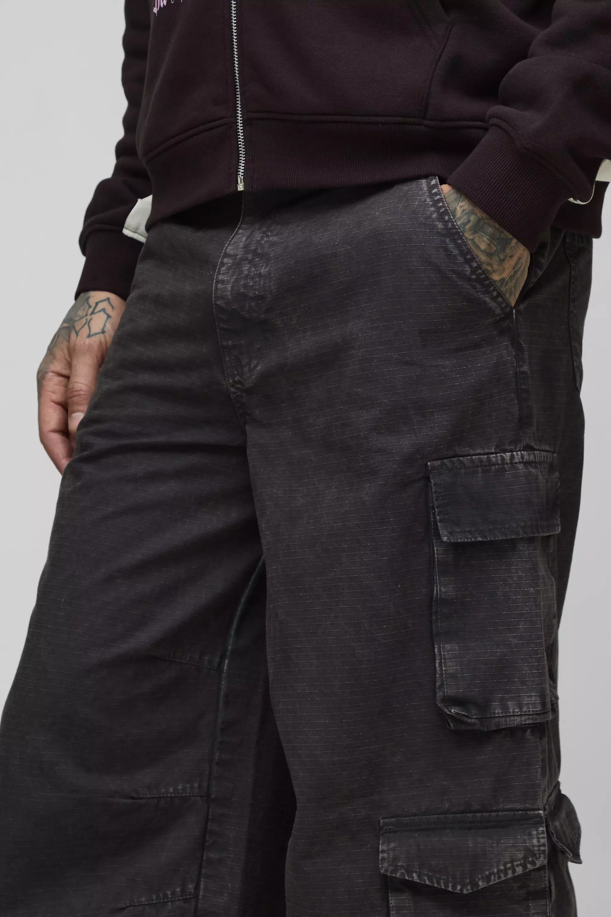 Tall - Pantalon baggy délavé à poches cargo, Charcoal autre image