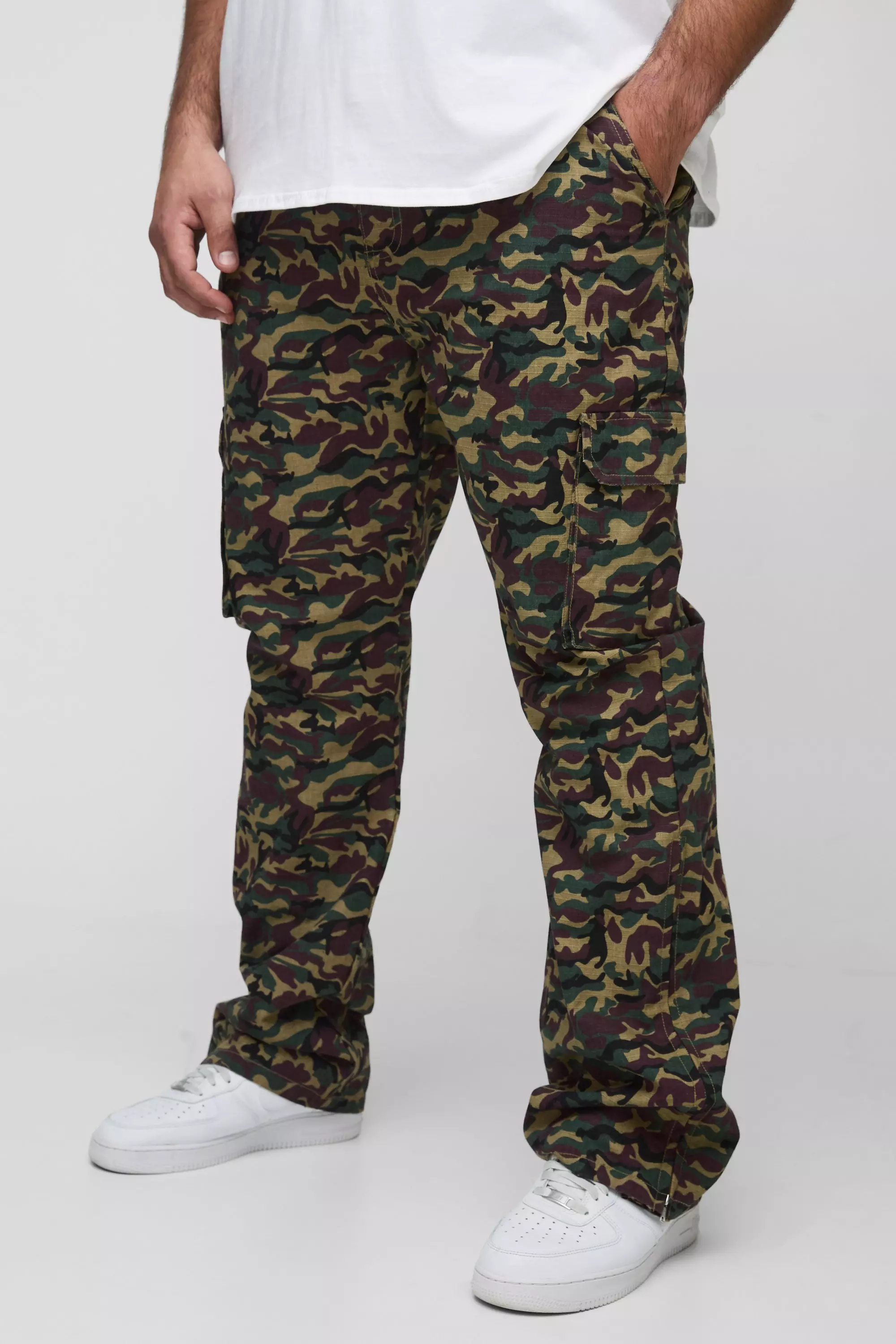 Plus Camouflage Cargo-Hose mit Reißverschluss, Khaki alternatives Bild