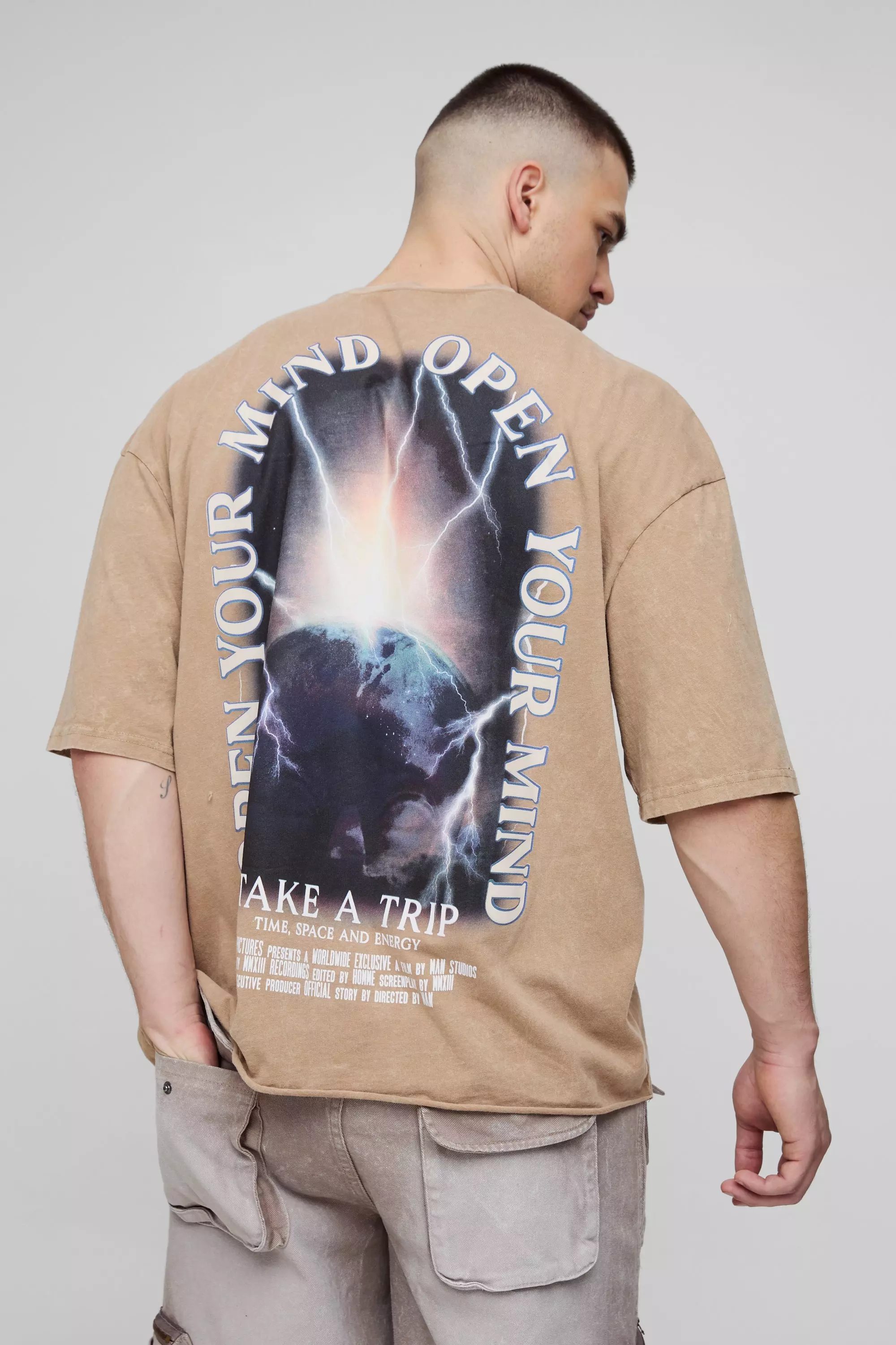 Brown Tall Oversized Boxy Washed Graphic Raw Hem T-shirt alternative image