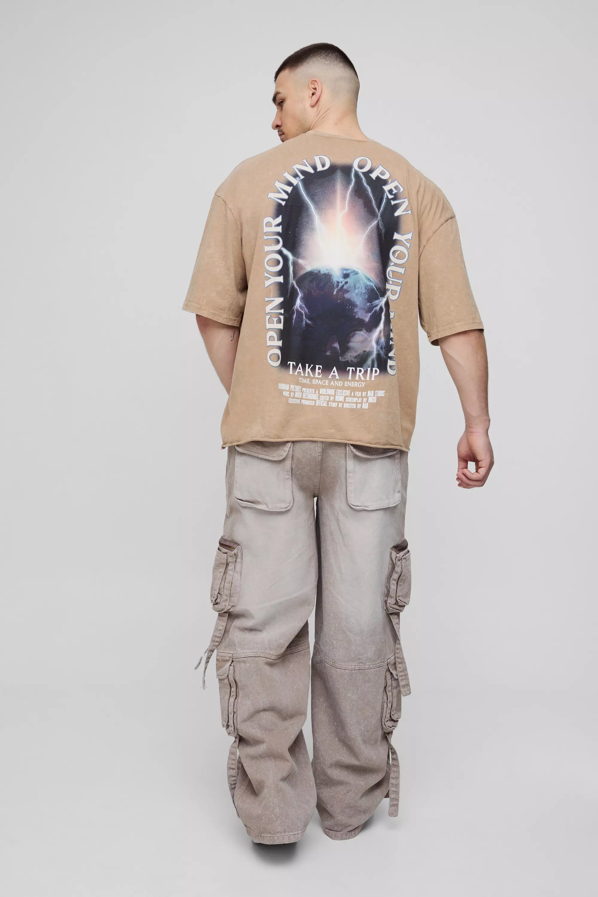 Brown Tall Oversized Boxy Washed Graphic Raw Hem T-shirt alternative image