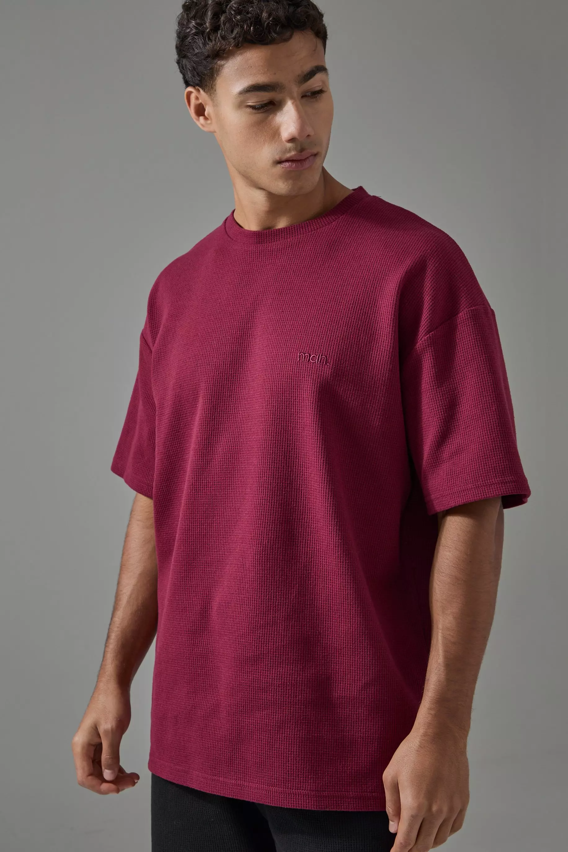 Man Sport Waffle Oversized T-shirt Berry