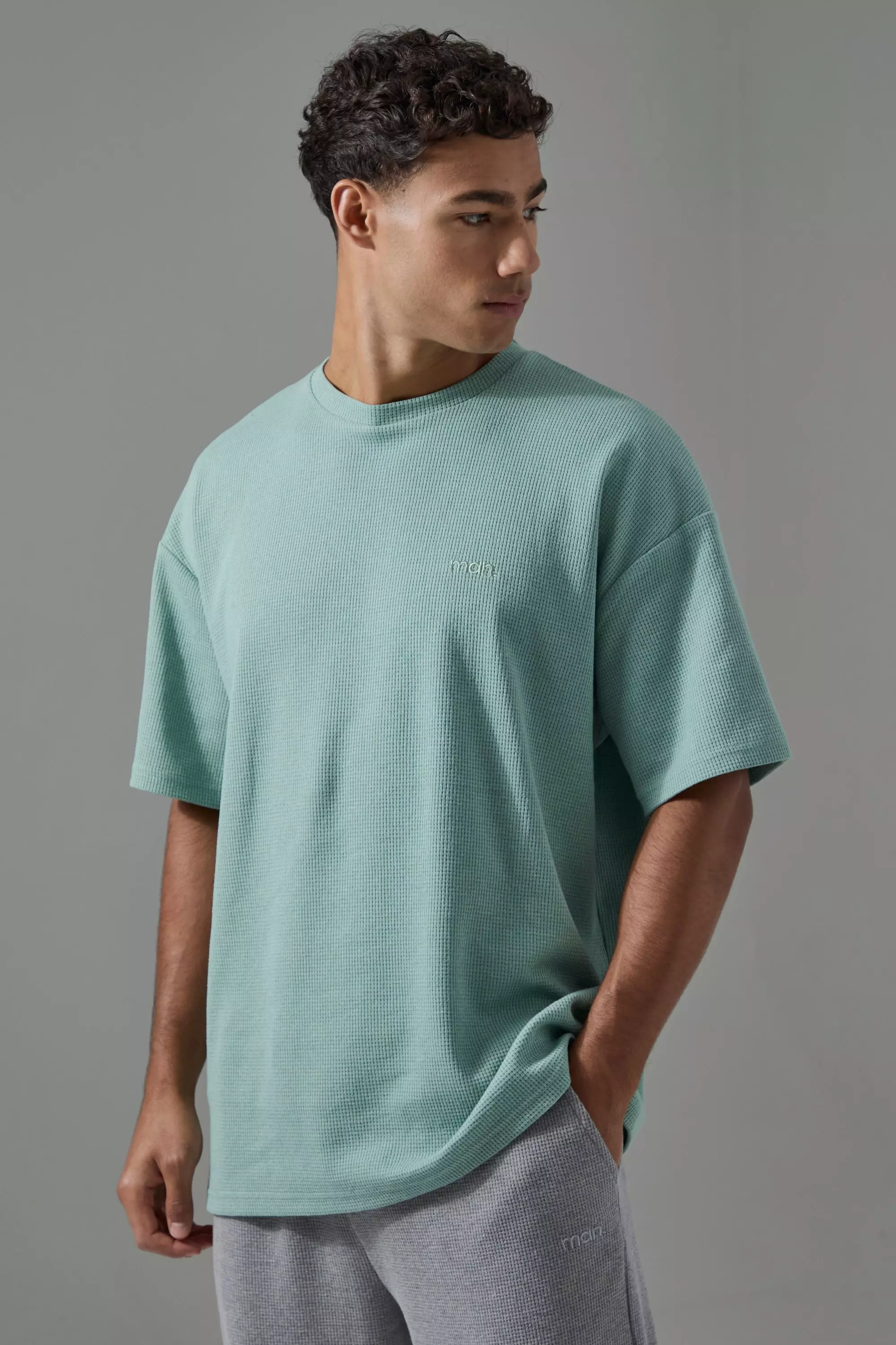 Sage Green Man Sport Waffle Oversized T-shirt