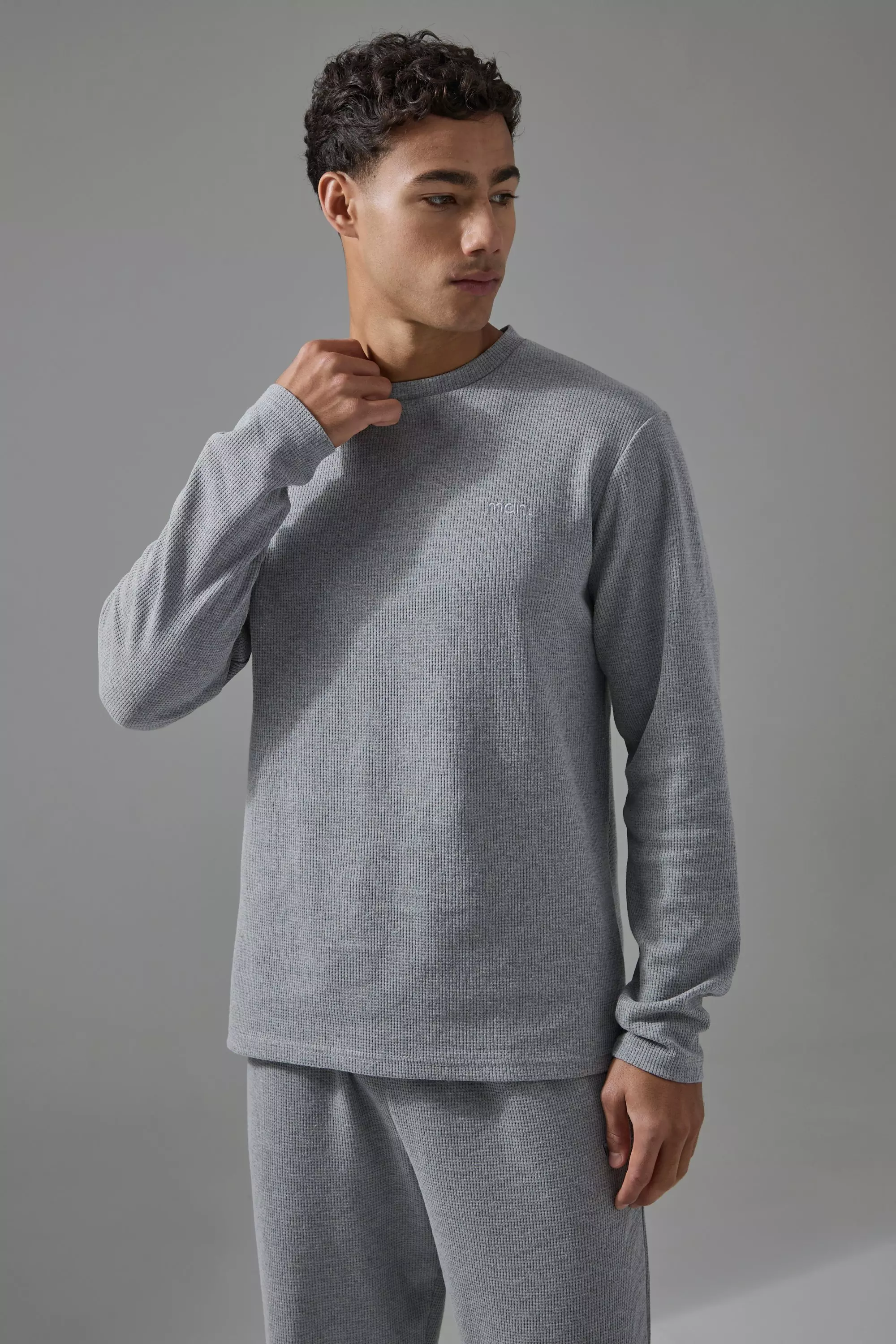 Man Sport Waffle Regular Fit Long Sleeve T-shirt Grey marl