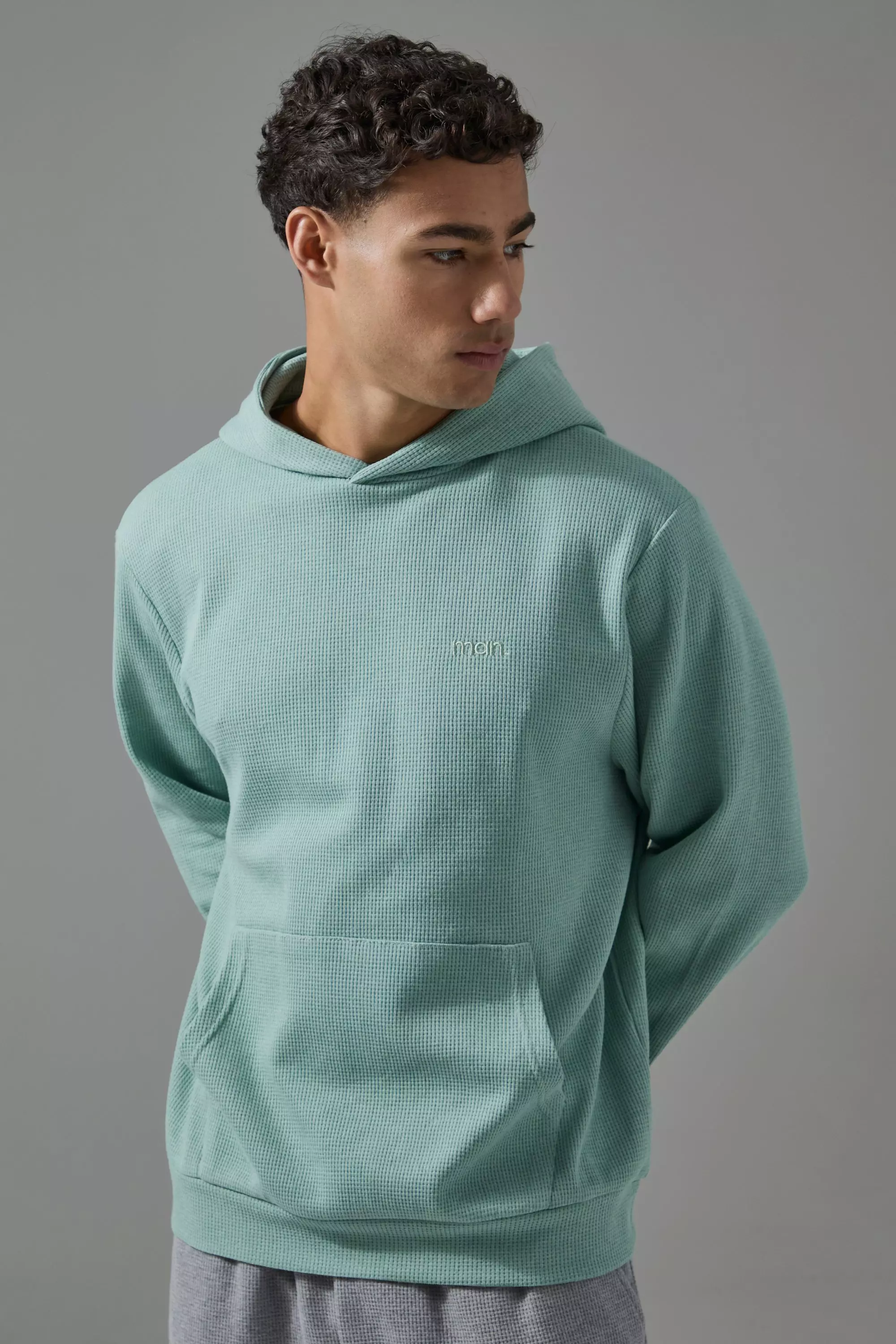 Sage Green Man Sport Waffle Regular Fit Hoodie