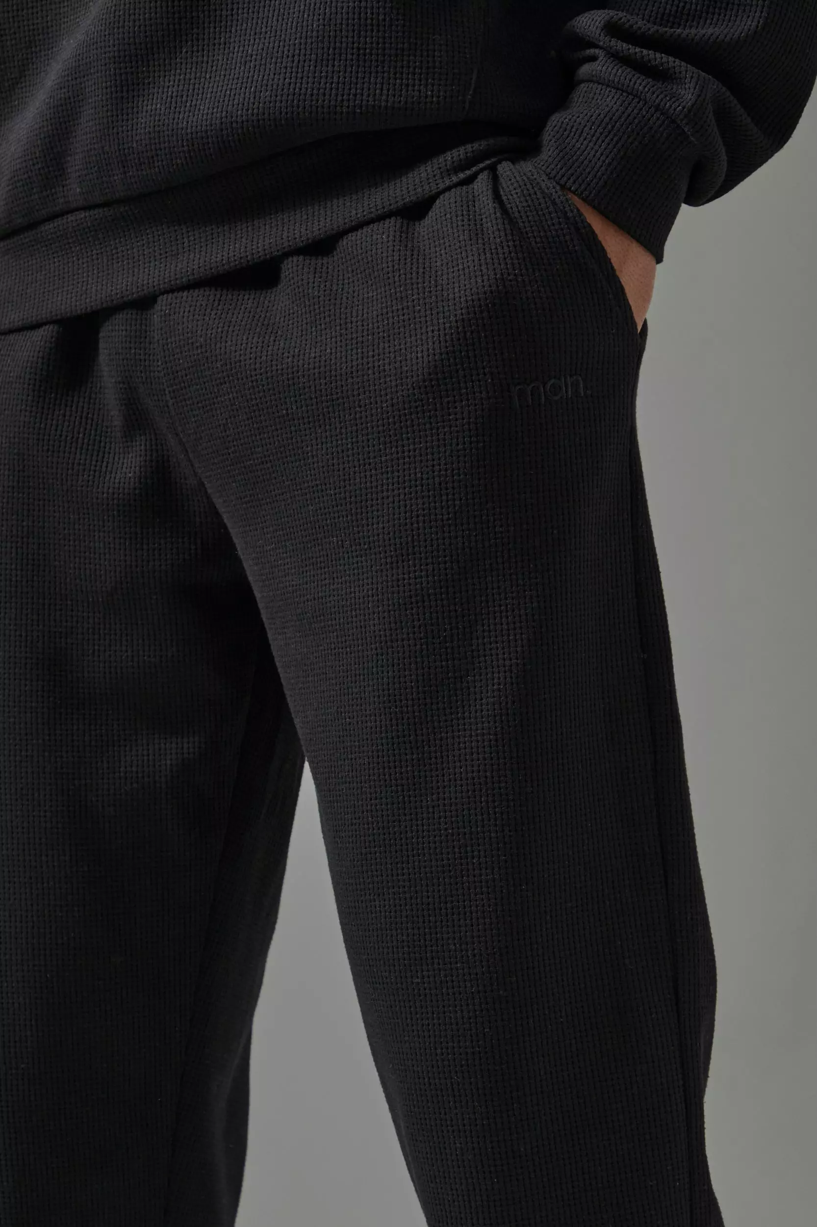 Black Man Sport Wafel Gebreide Regular Fit Joggingbroek alternatieve afbeelding