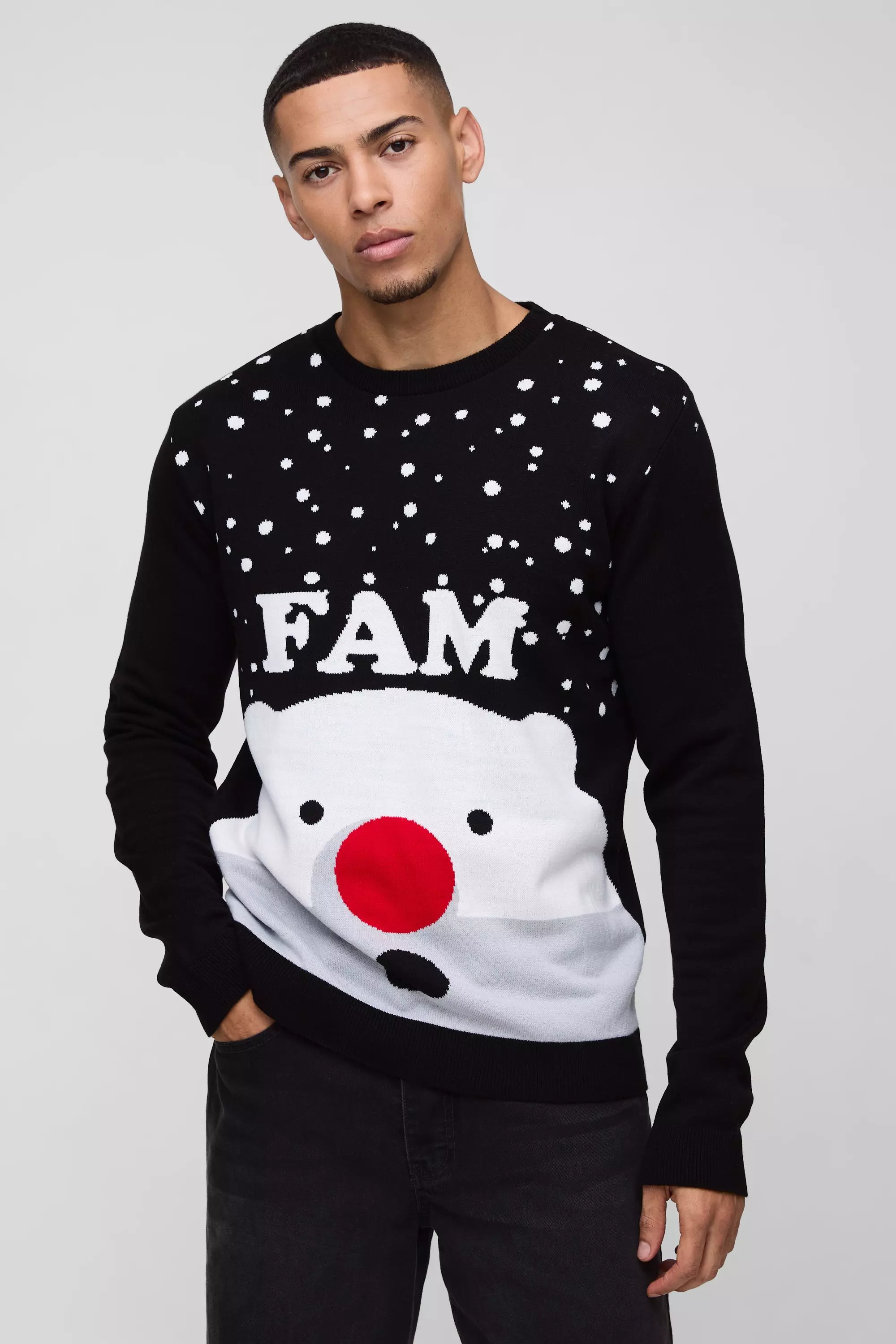 Regular Fit Fam Christmas Sweater Black