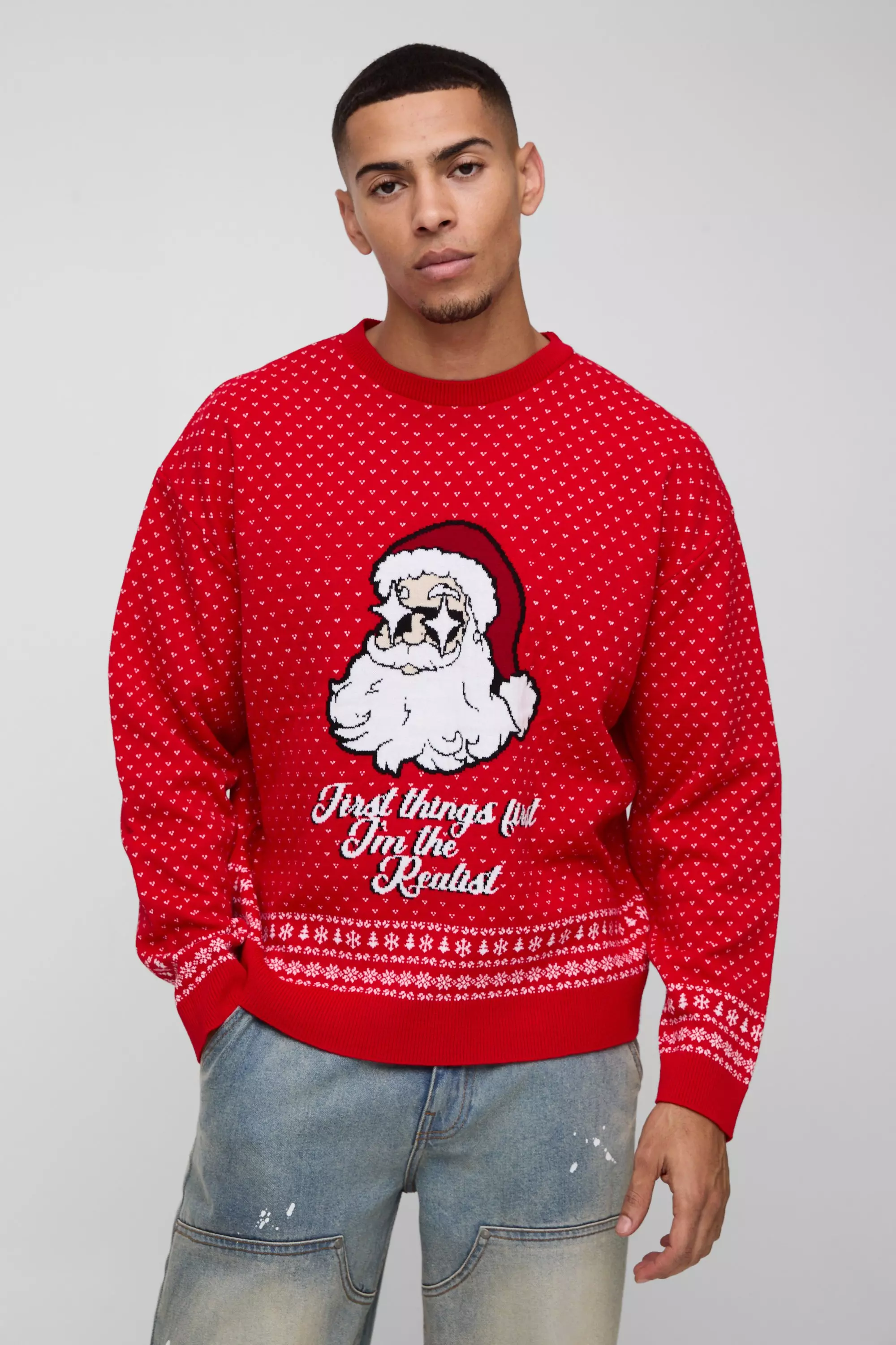 Red Oversized Boxy Santa Christmas Sweater alternative image