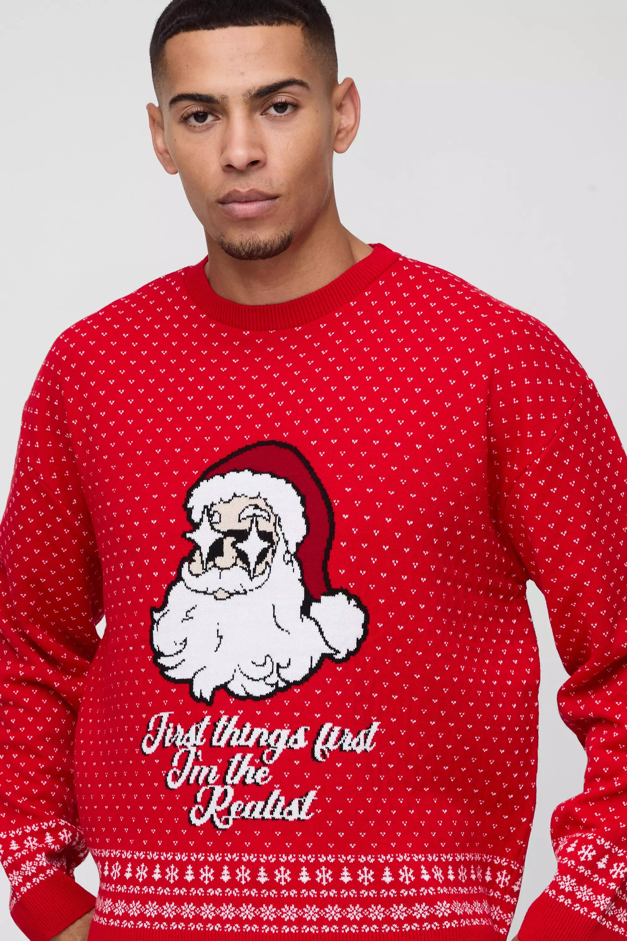 Red Oversized Boxy Santa Christmas Sweater alternative image