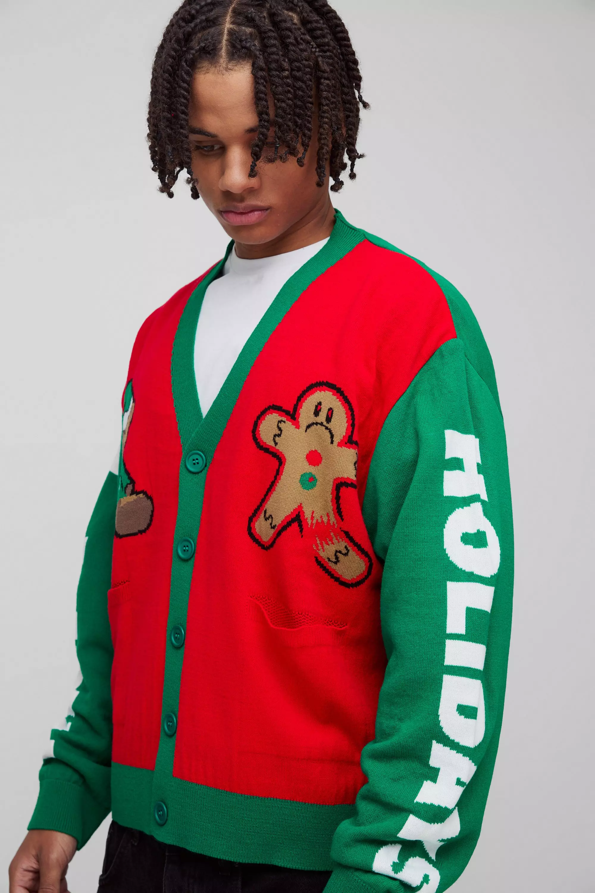 Red Oversized Boxy Christmas Teddy Knitted Cardigan alternative image