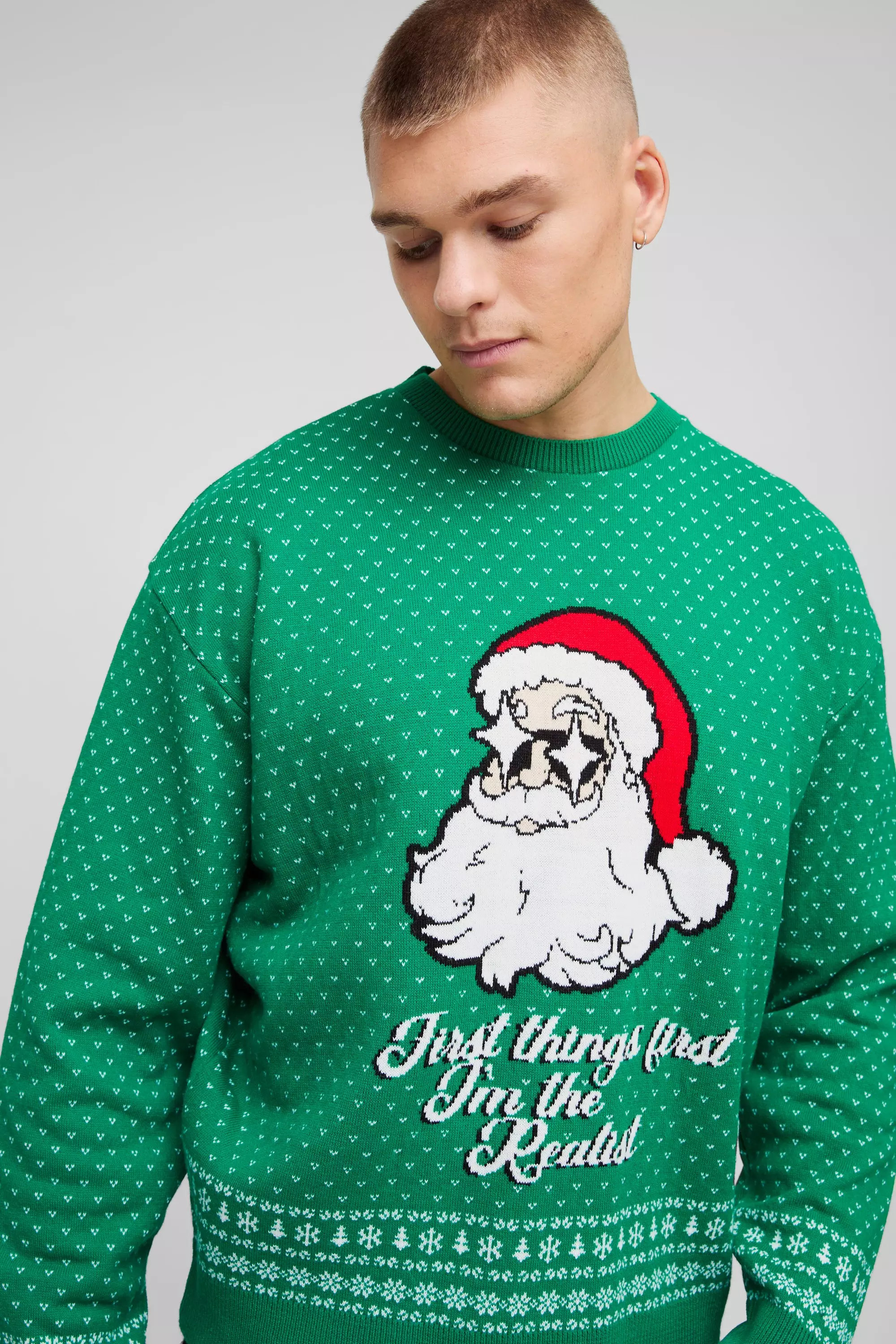 Green Oversized Boxy  Santa Christmas Sweater alternative image