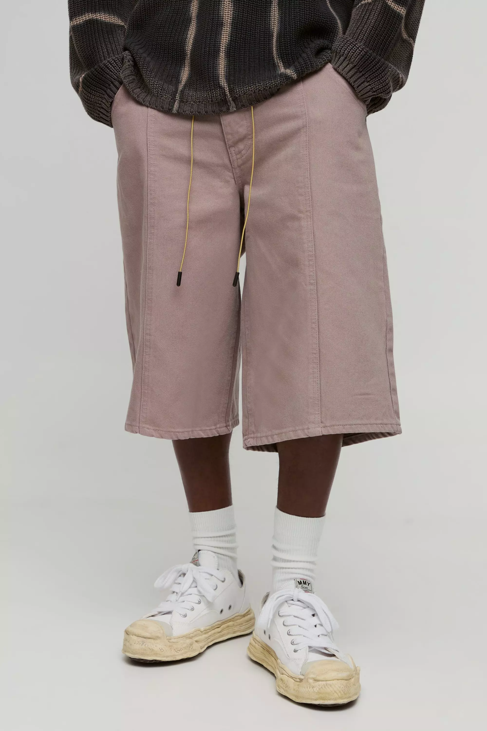 Taupe Drawcord Longline Seam Detail Jorts alternative image