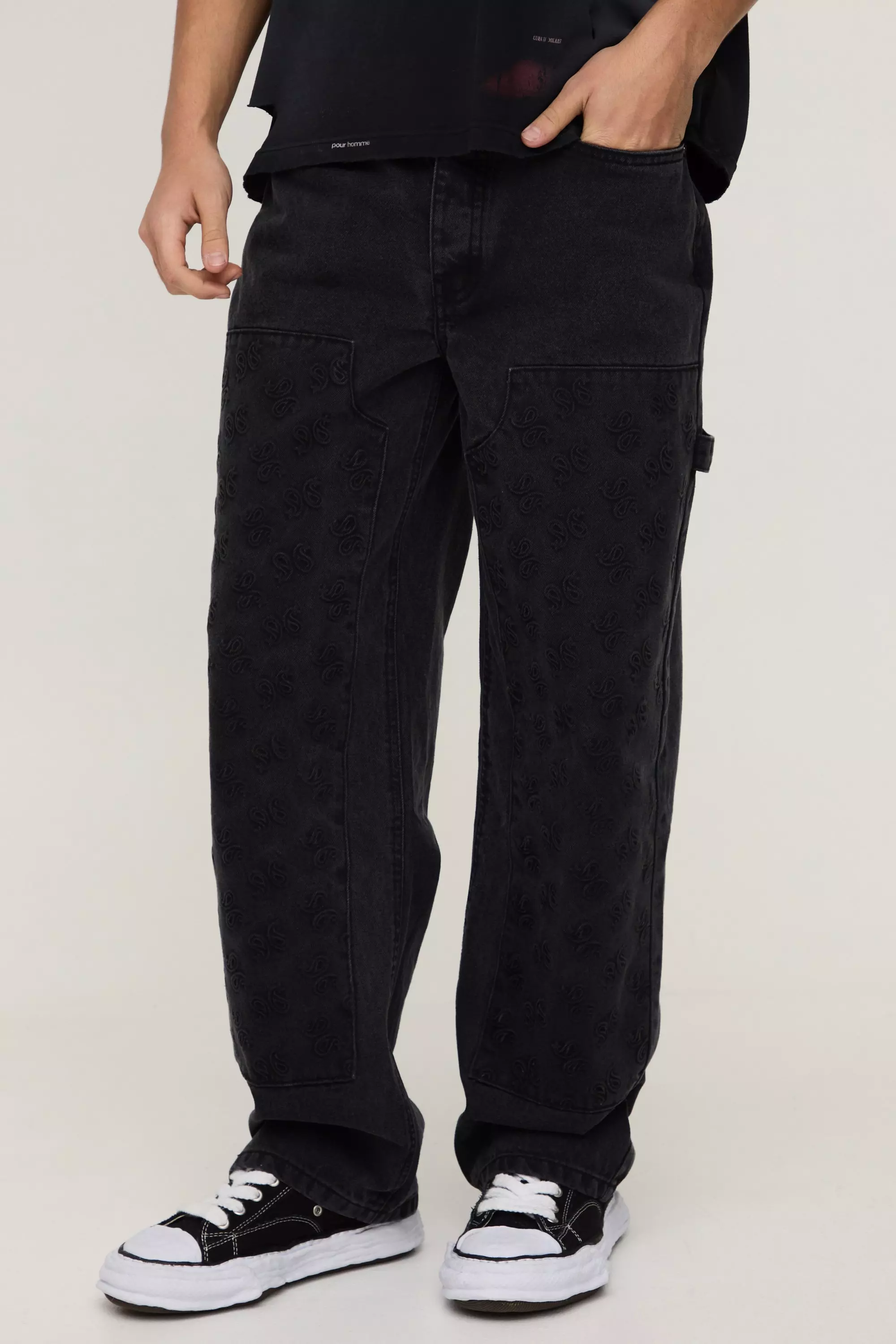 Charcoal Relaxed Fit Embossed Carpenter Jeans alternative image