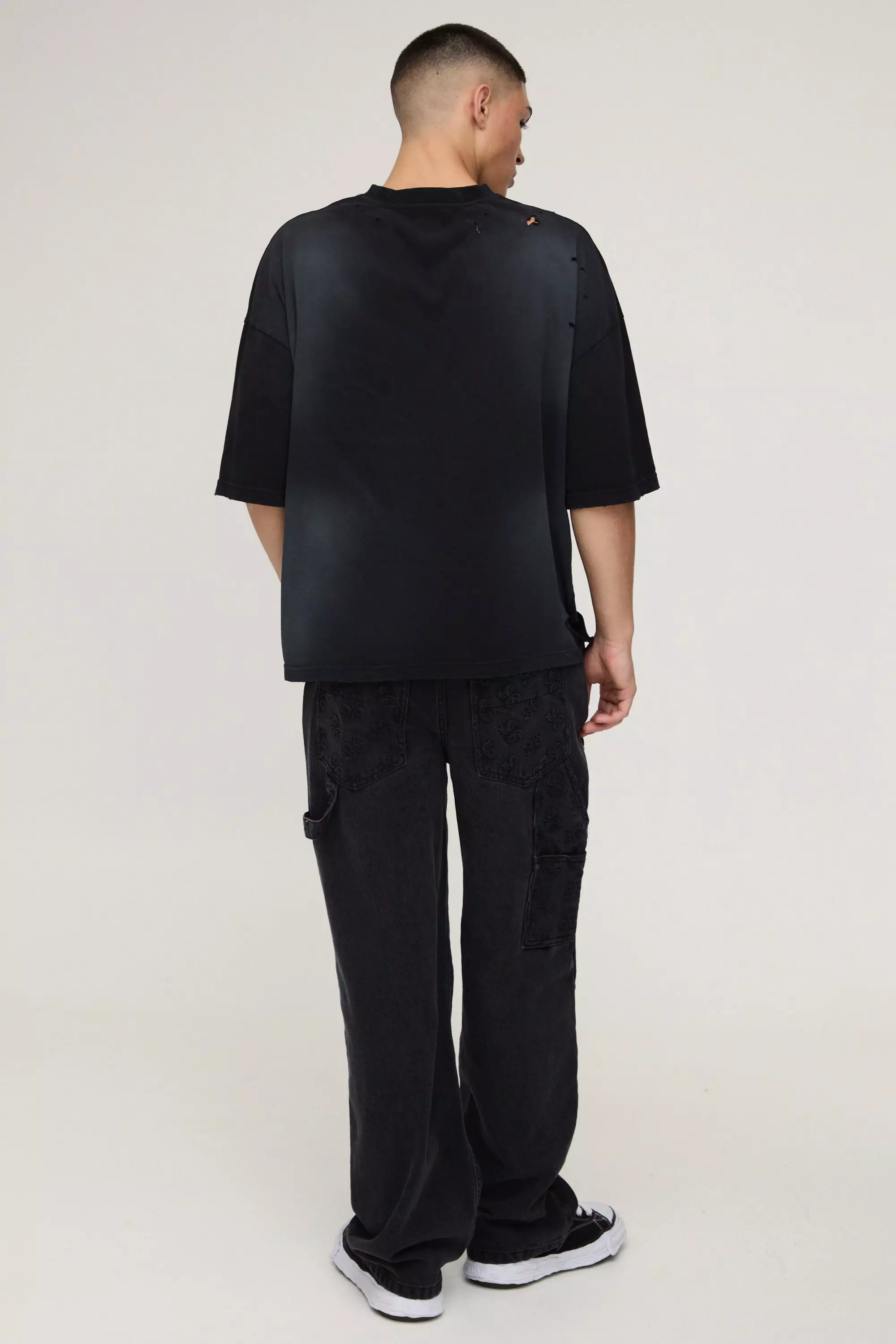 Charcoal Relaxed Fit Embossed Carpenter Jeans alternative image