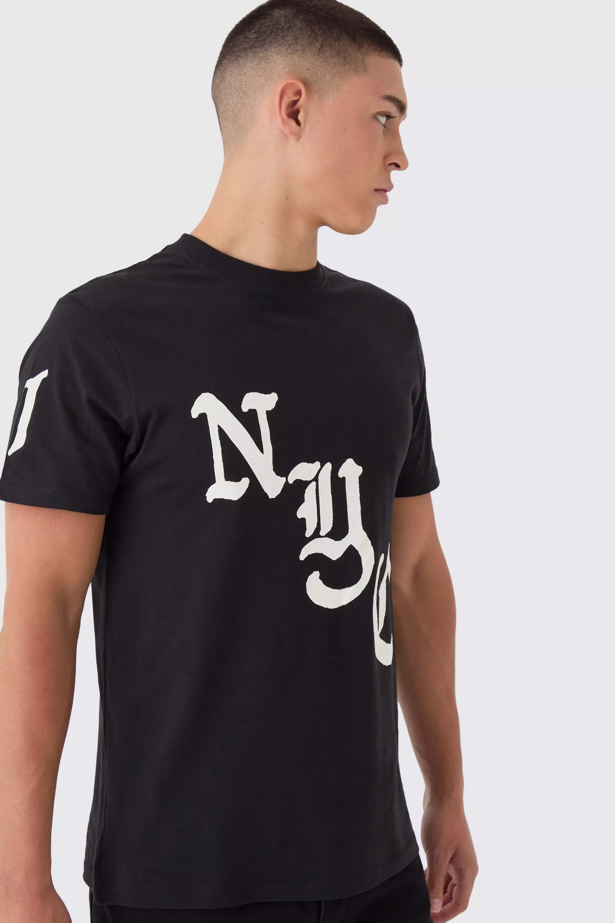 Black Slim NYC Print T-Shirt