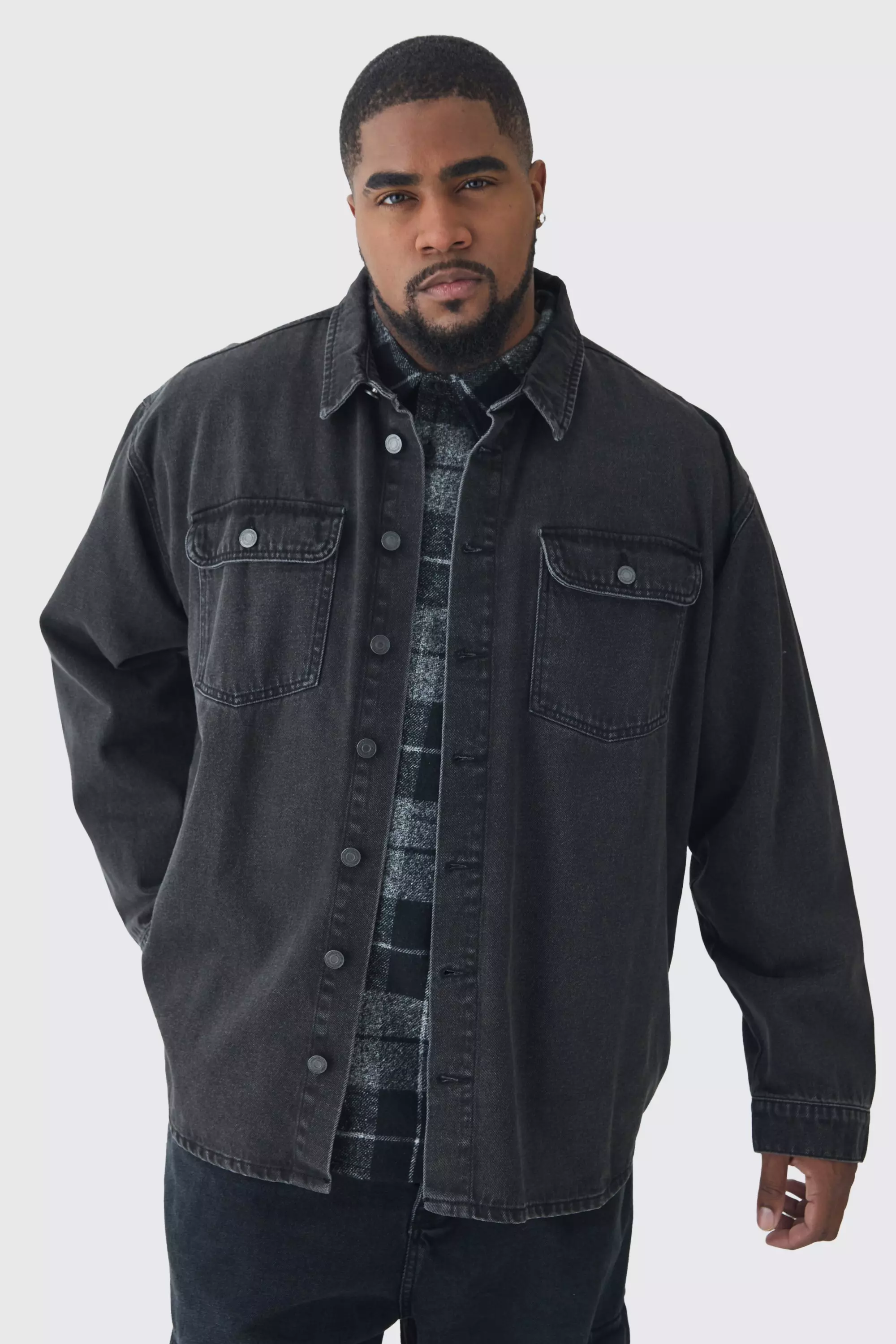 Ash Grey Plus Oversized Denim Shirt