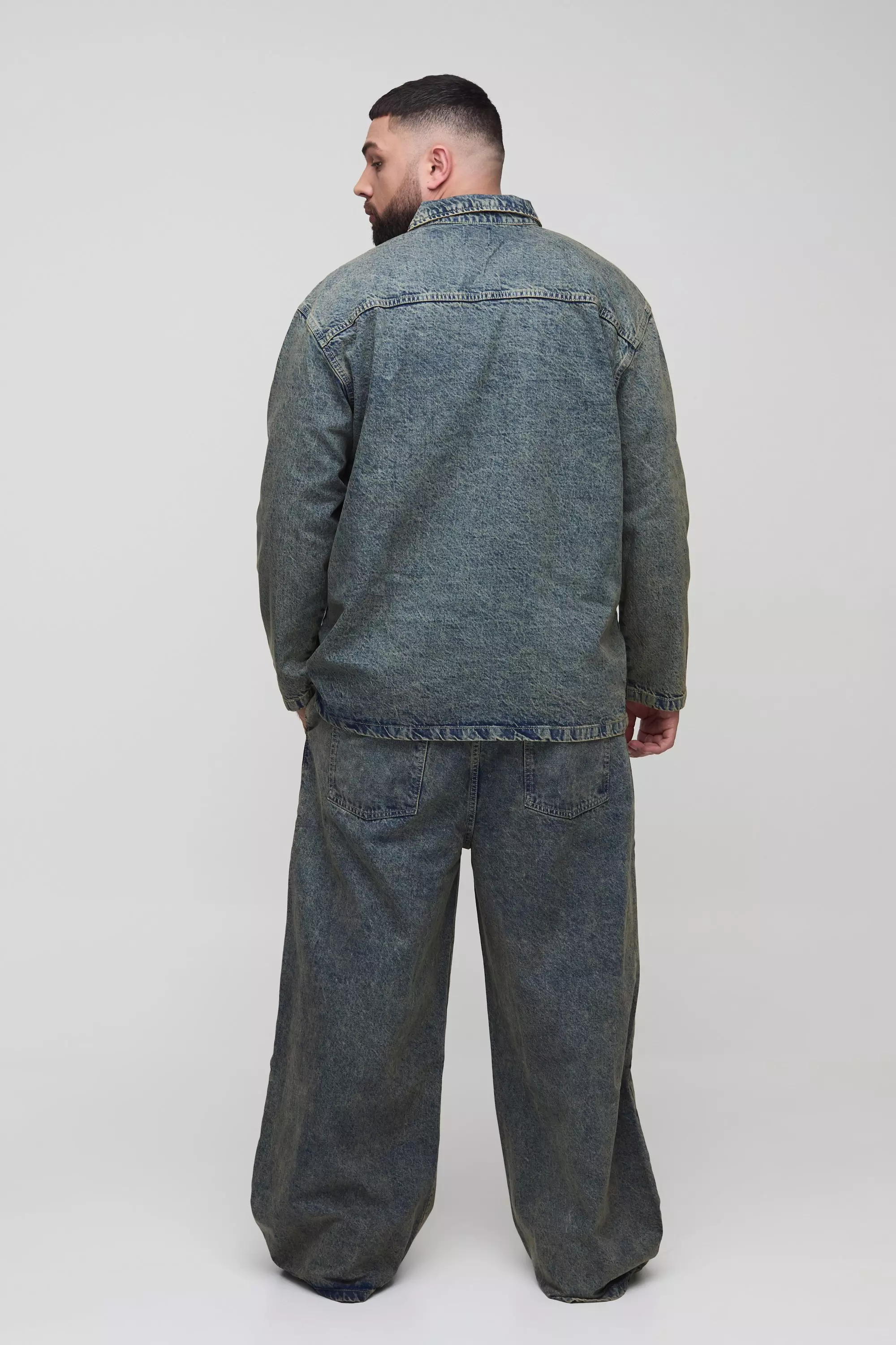 Antique wash Plus Oversized Denim Rugby Shirt alternative image