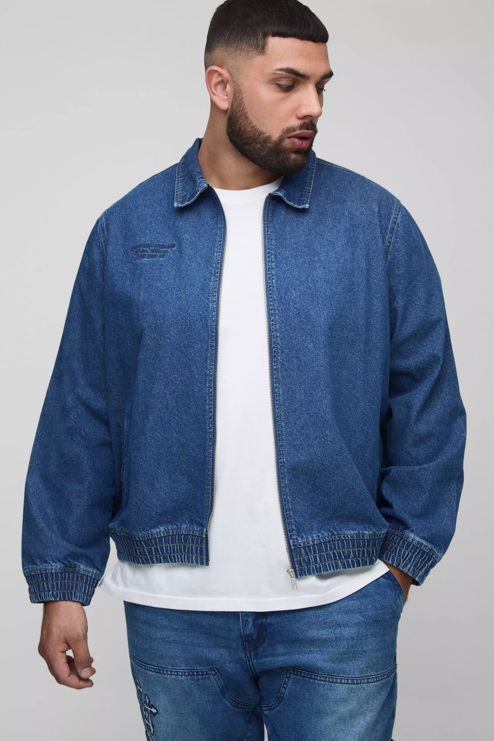 Giacca Bomber Taglie Forti con ricami, Mid blue immagine alternativa