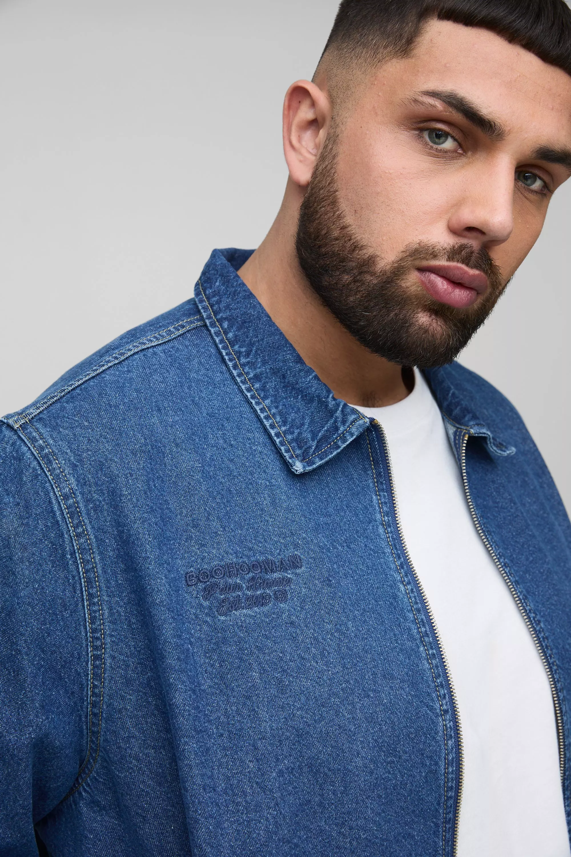 Giacca Bomber Taglie Forti con ricami, Mid blue immagine alternativa