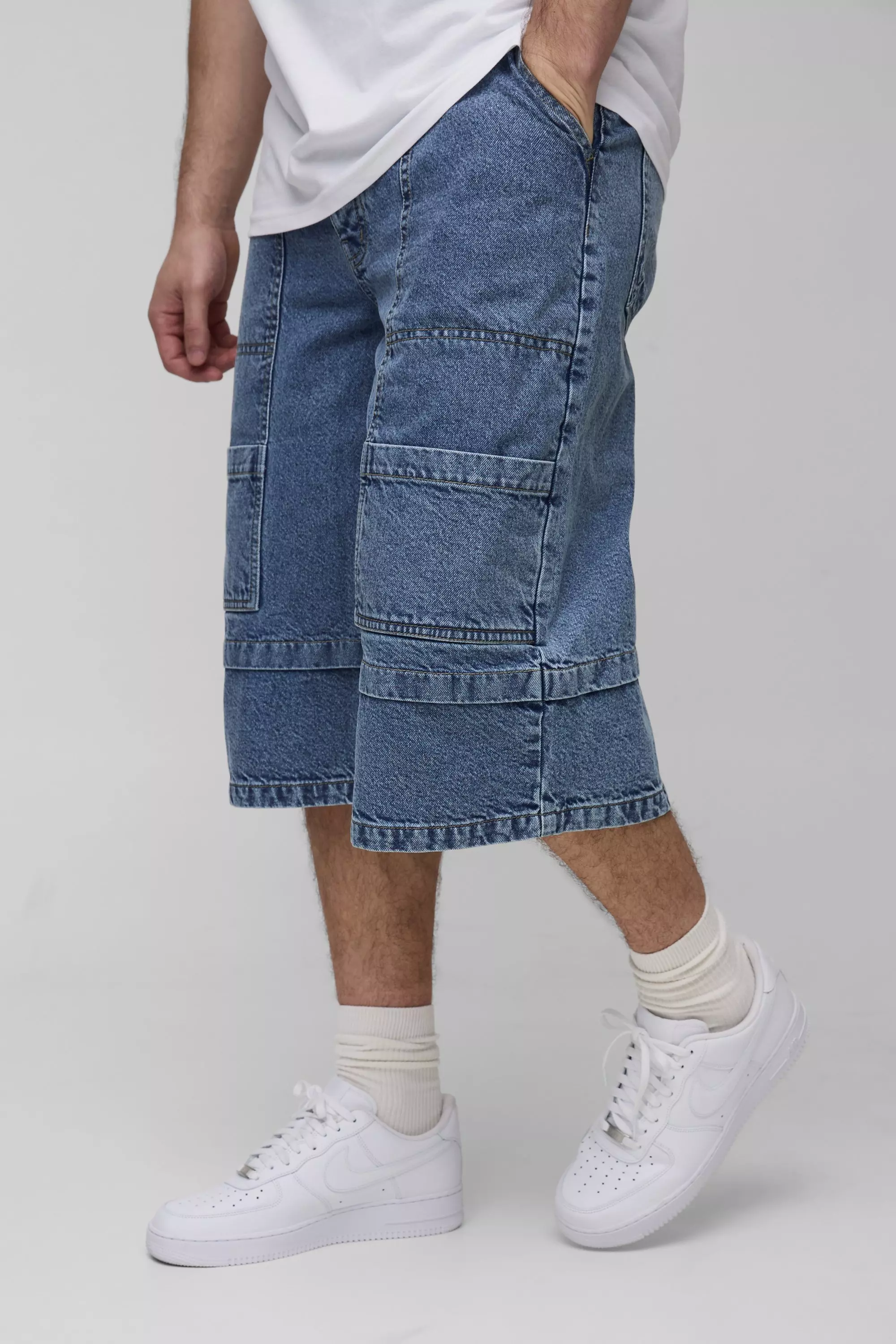Mid wash Tall Cargo Parachute Jorts alternative image