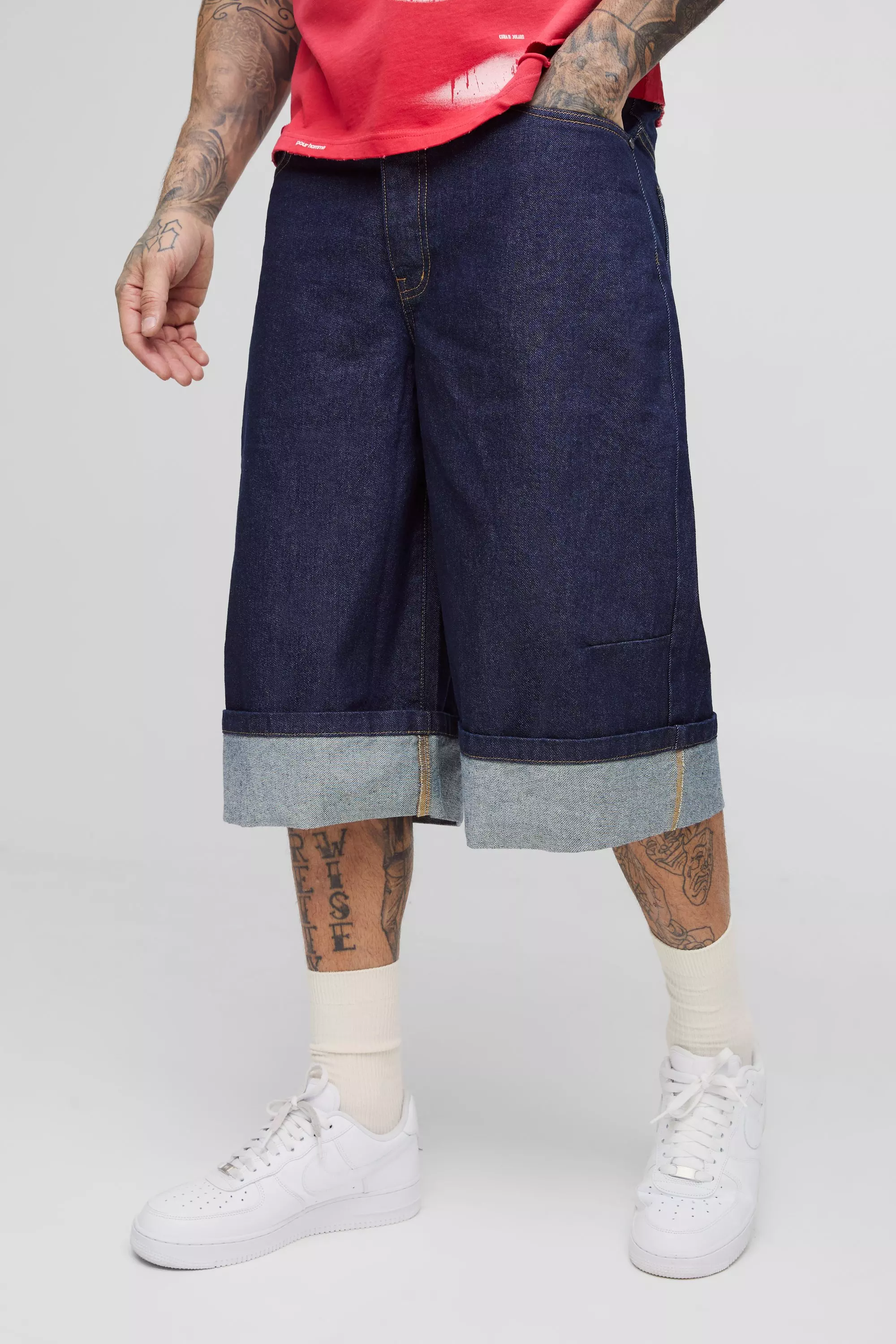 Tall Cuffed Parachute Jorts Indigo