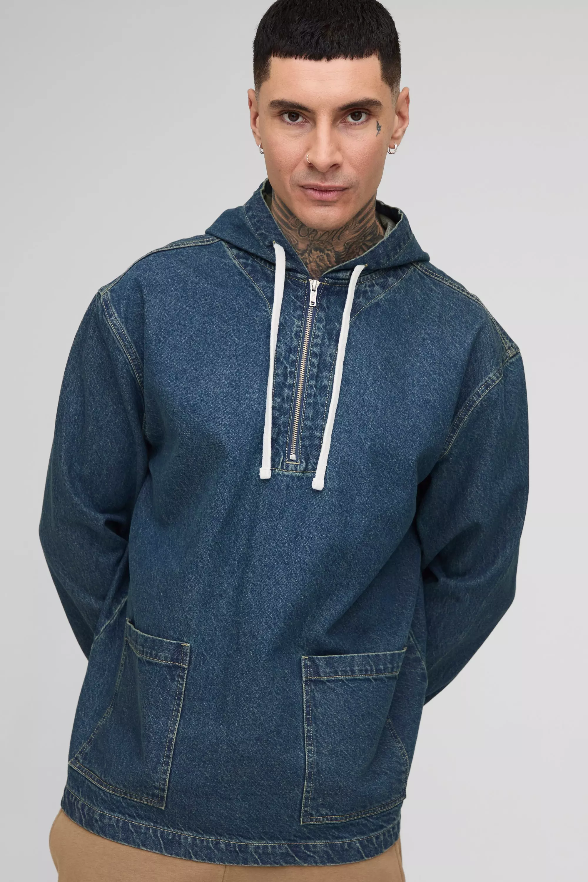 Tall - Sweat à capuche en jean, Mid wash autre image