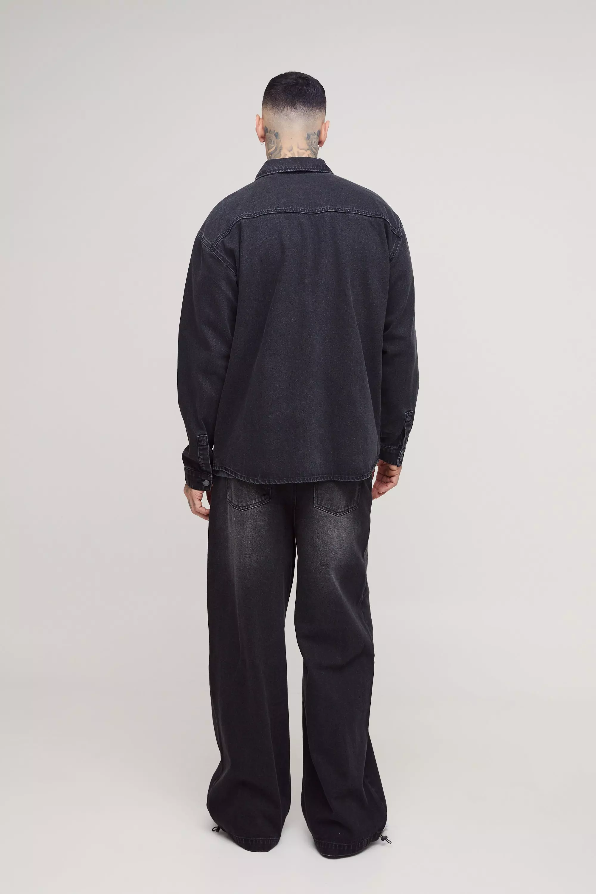 Washed black Tall Oversized Denim Shirt alternative image