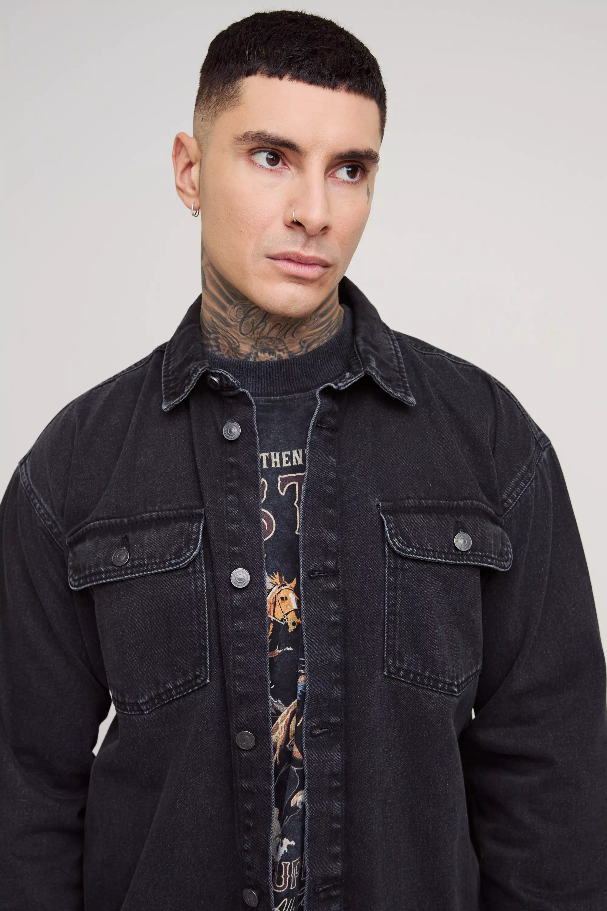 Washed black Tall Oversized Denim Shirt alternative image
