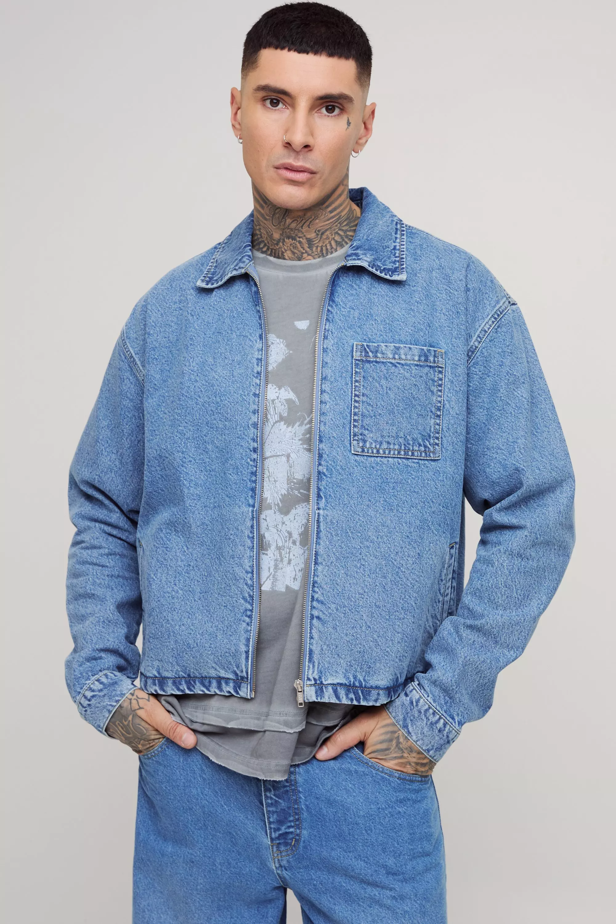 Light wash Tall Klassieke Harrington Spijkerjas alternatieve afbeelding