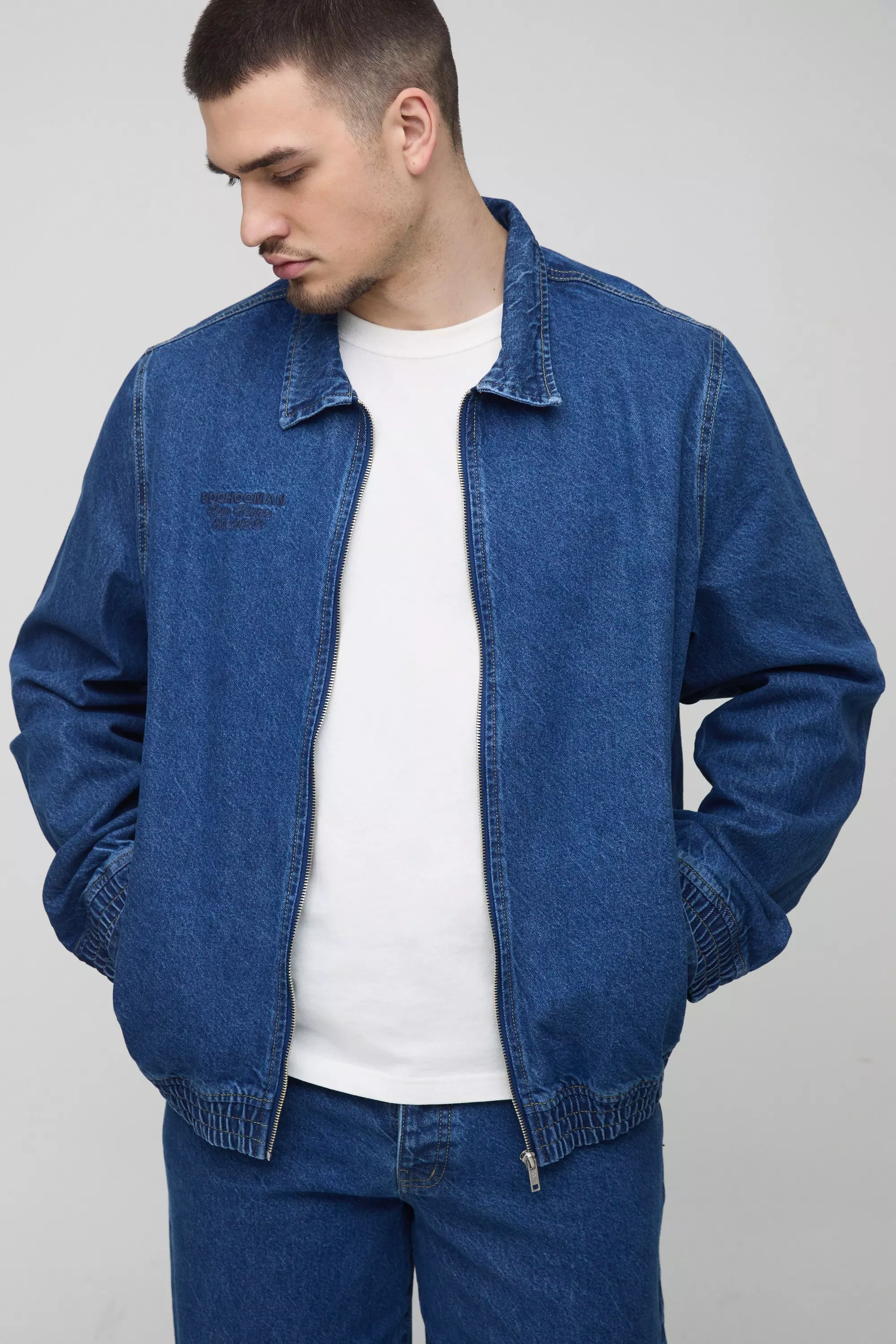 Tall Embroidered Bomber Jacket Mid blue