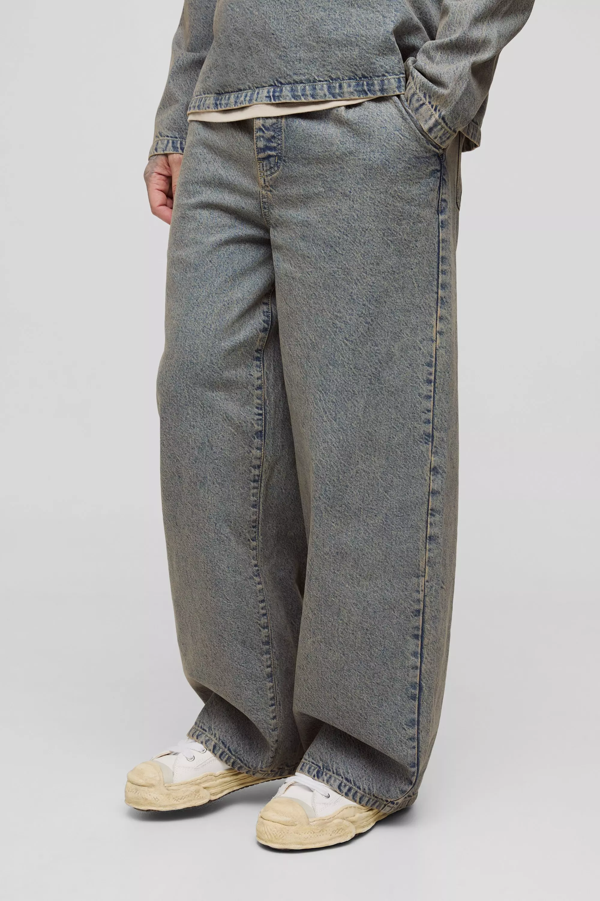 Tall Pleated Baggy Jeans Antique wash