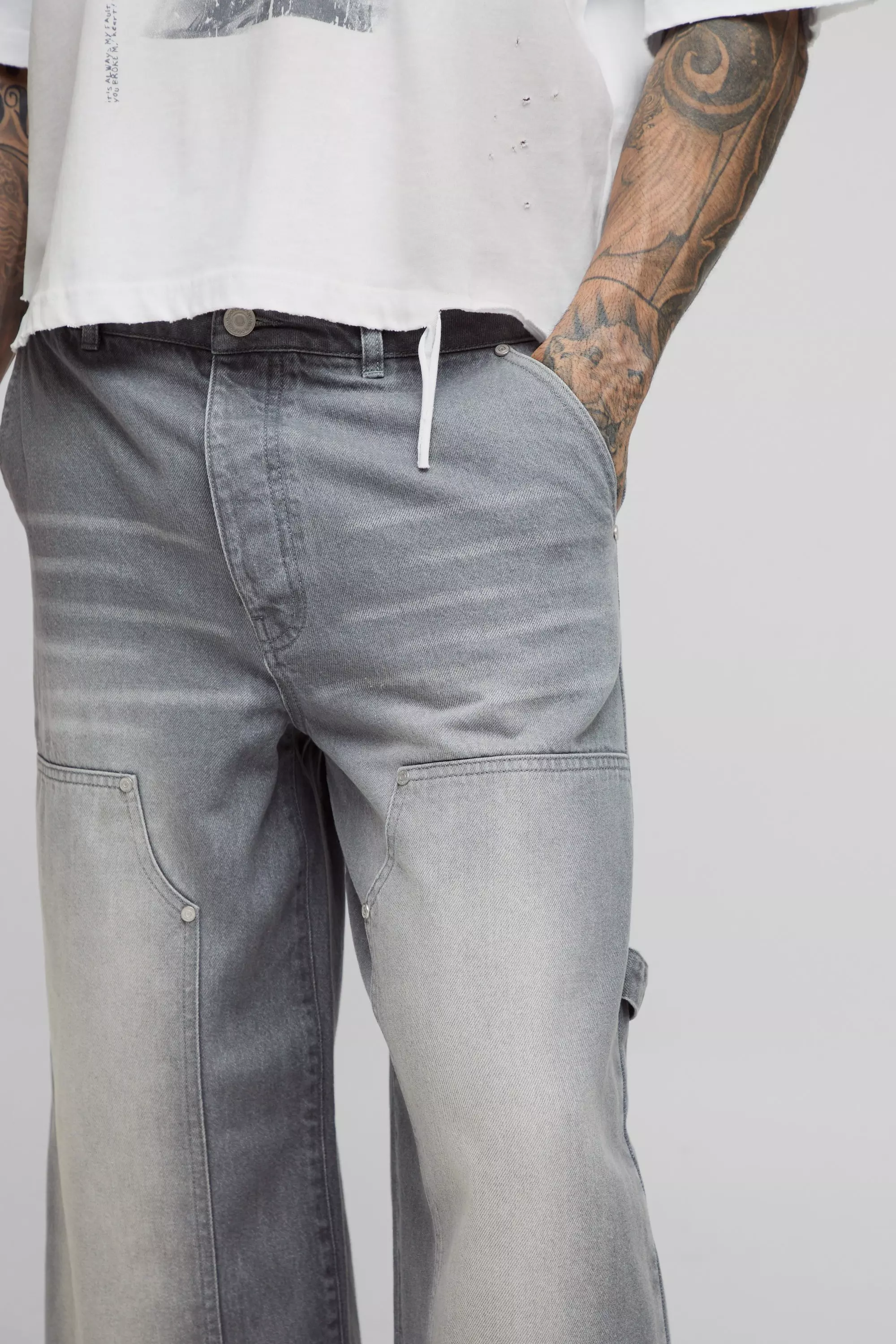 Grey Tall Carpenter Baggy Fit Jeans alternative image
