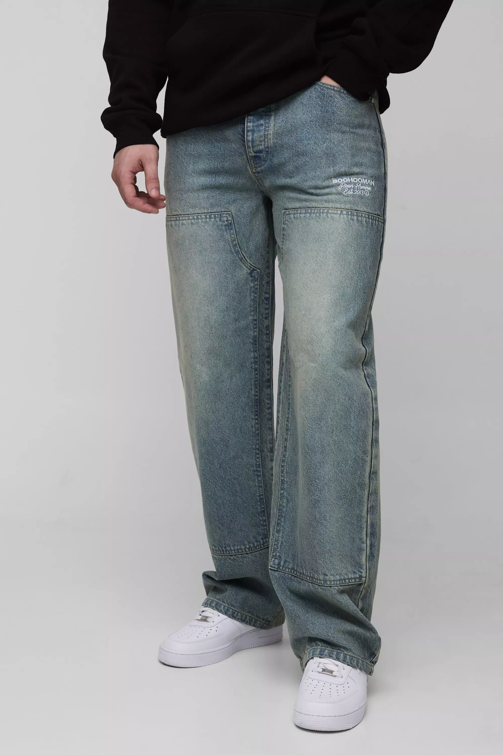 Antique blue Tall Relaxed Fit Embroidered Carpenter Jeans alternative image