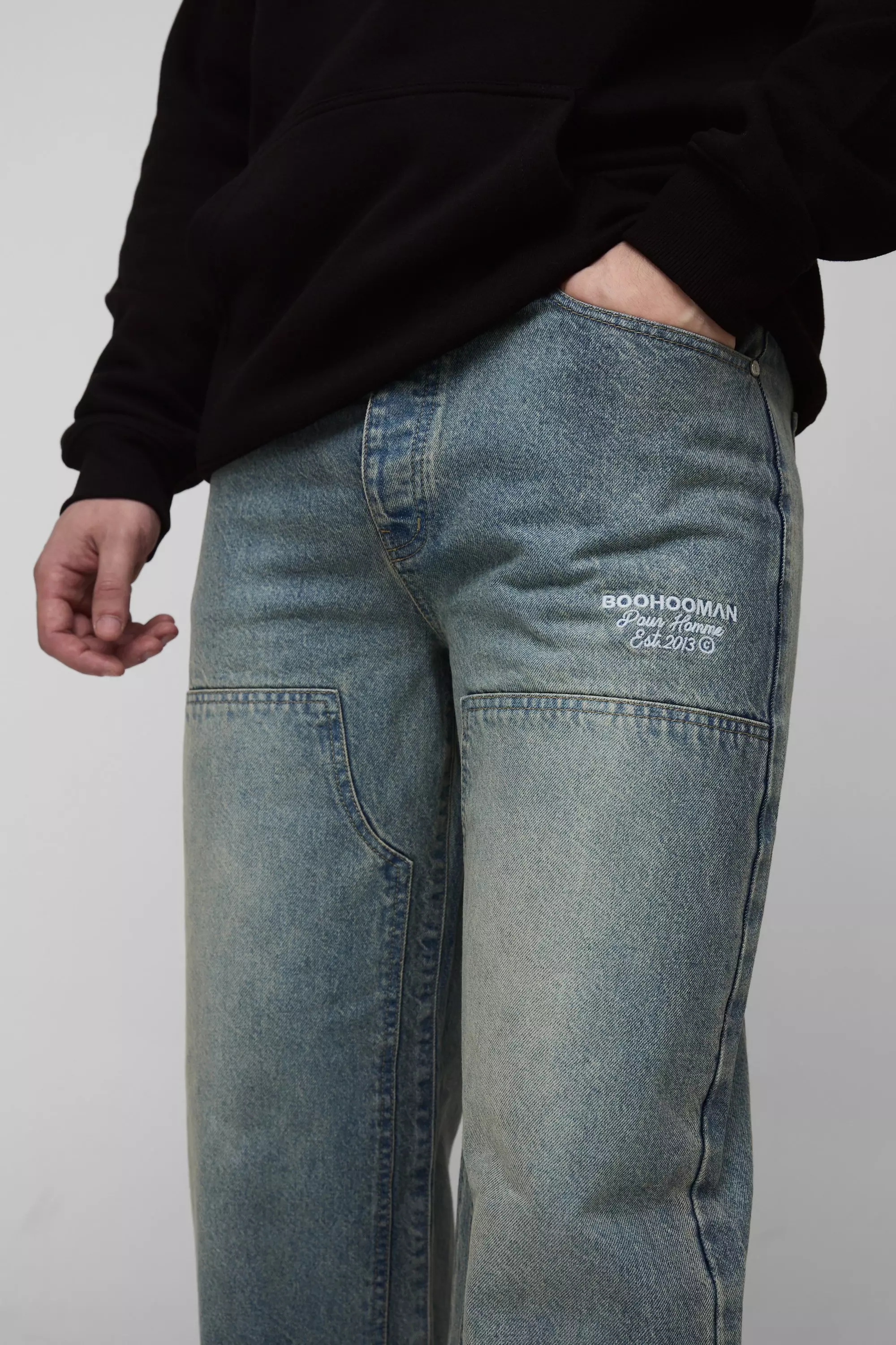 Antique blue Tall Relaxed Fit Embroidered Carpenter Jeans alternative image