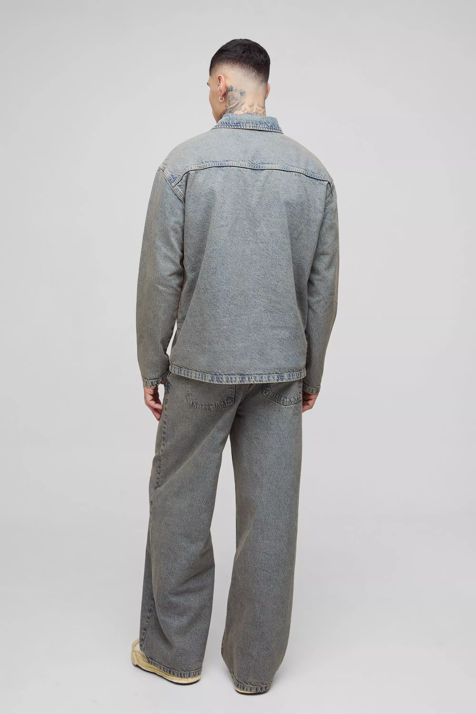 Antique wash Tall Oversized Denim Rugby Shirt alternative image