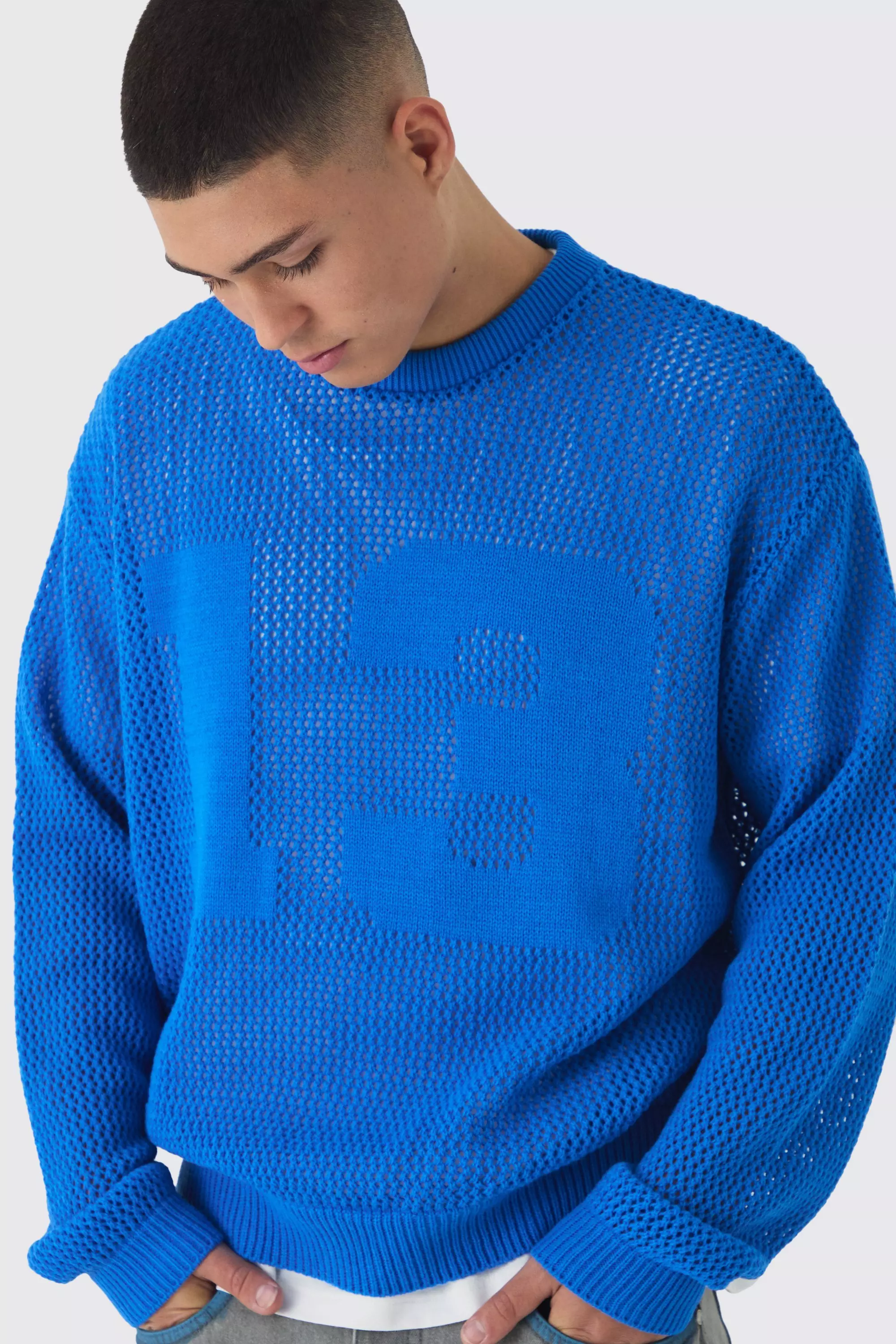 Oversized Open Stitch Homme 13 Knitted Sweater Blue