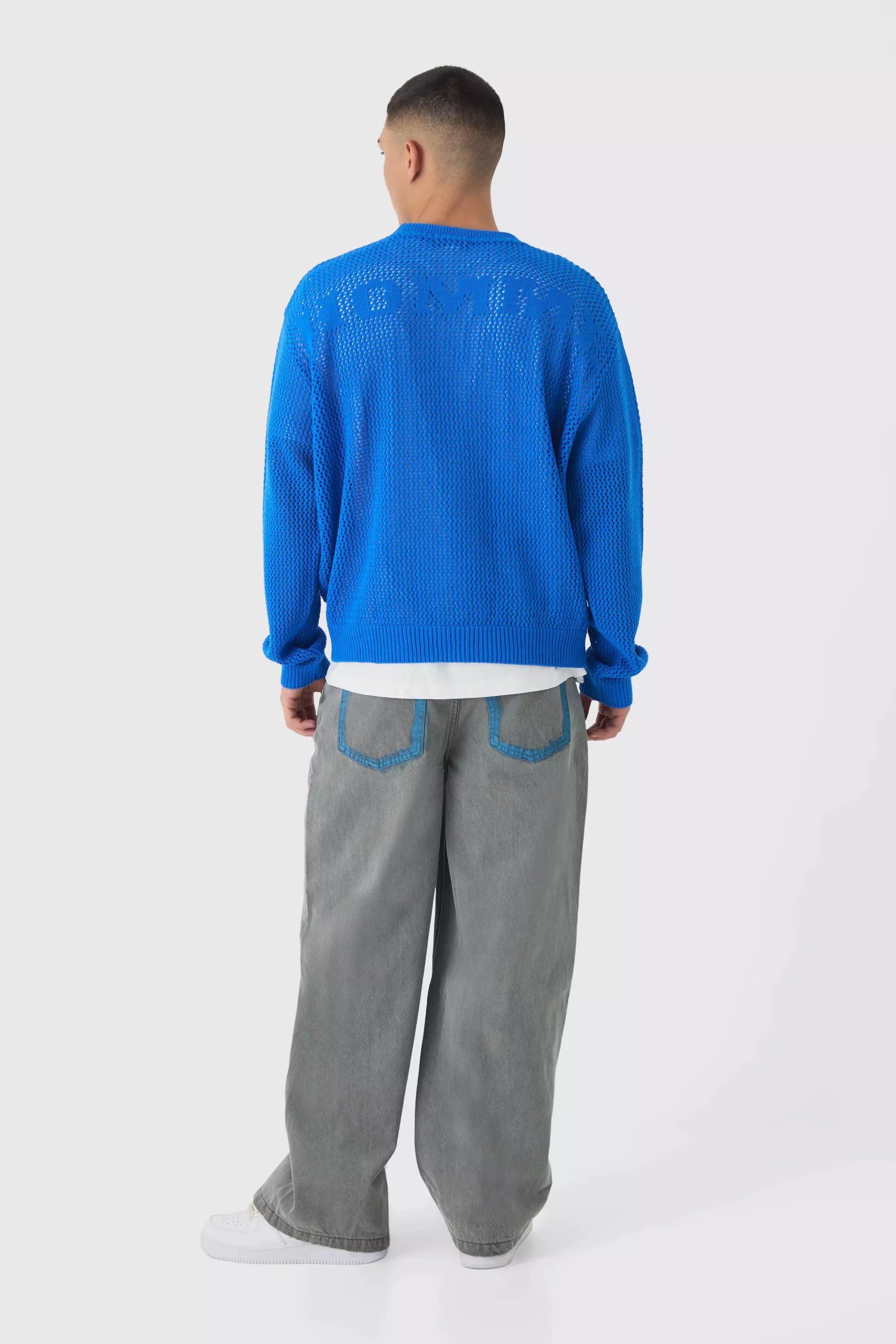 Maglione Oversize In Maglia Open Stitch Homme 13, Blue immagine alternativa