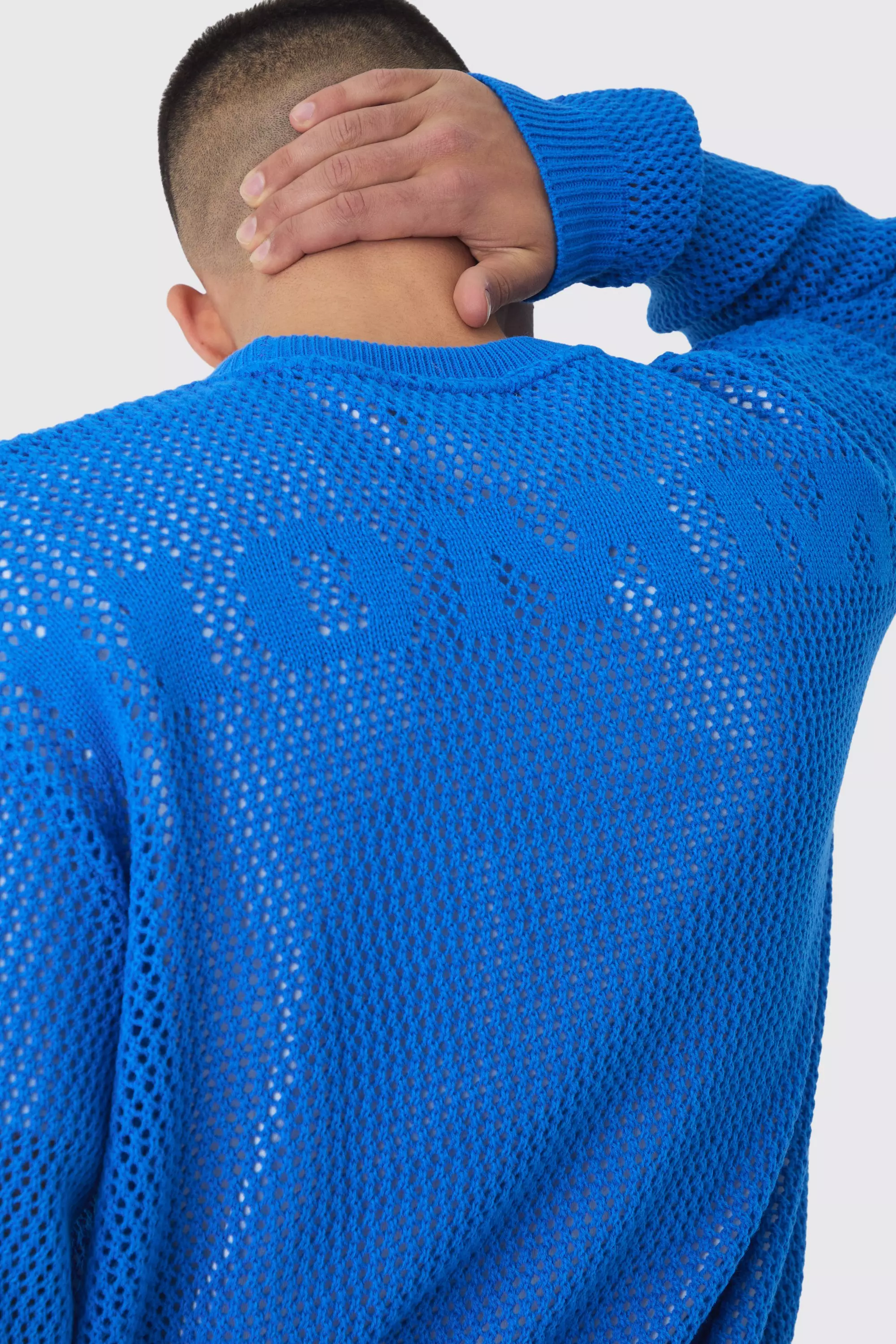 Blue Oversized Open Stitch Homme 13 Knitted Sweater alternative image
