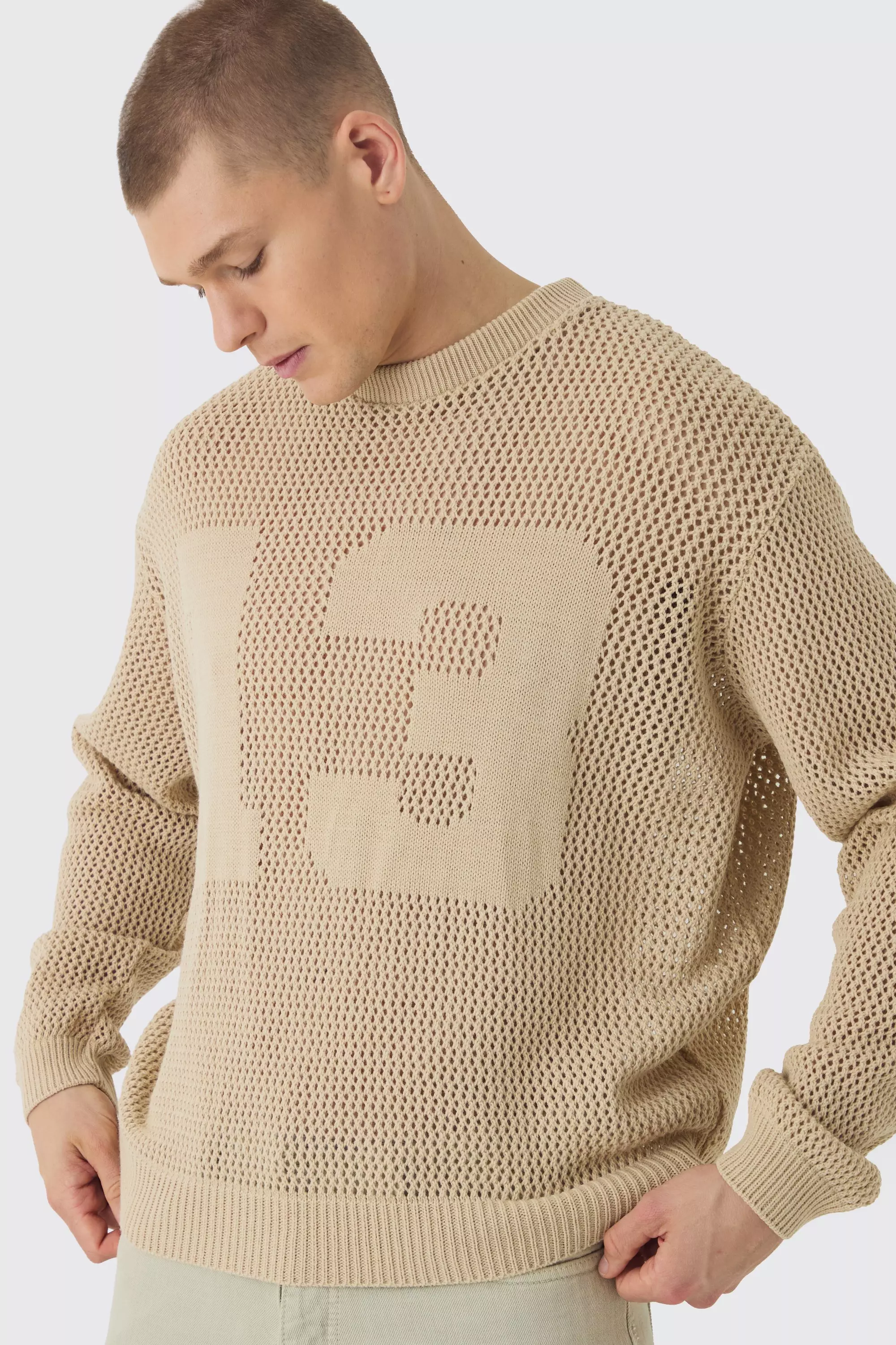 Maglione Oversize In Maglia Open Stitch Homme 13, Stone immagine alternativa