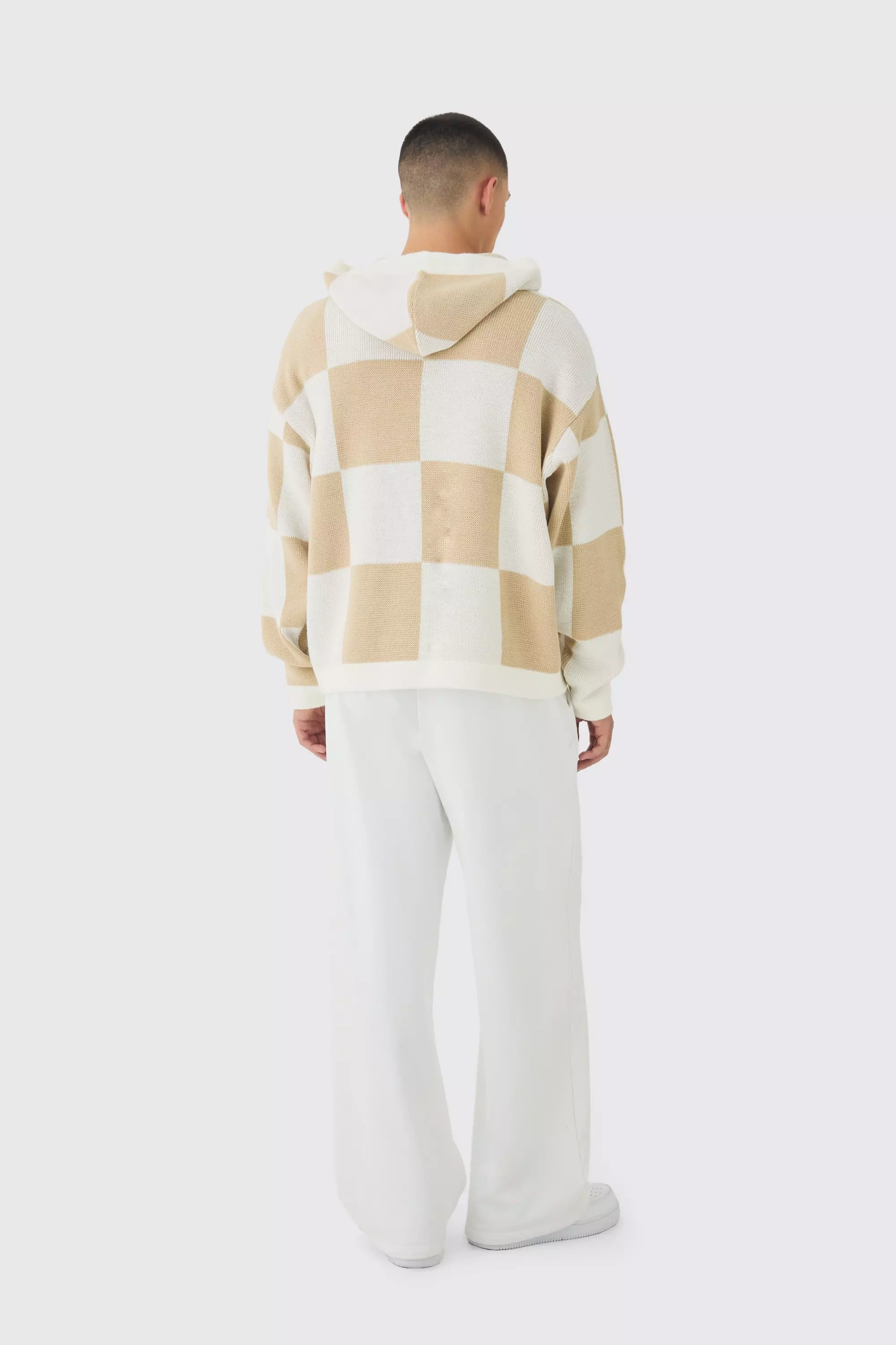 Ecru Oversized Geruite Jacquard 13 Hoodie alternatieve afbeelding