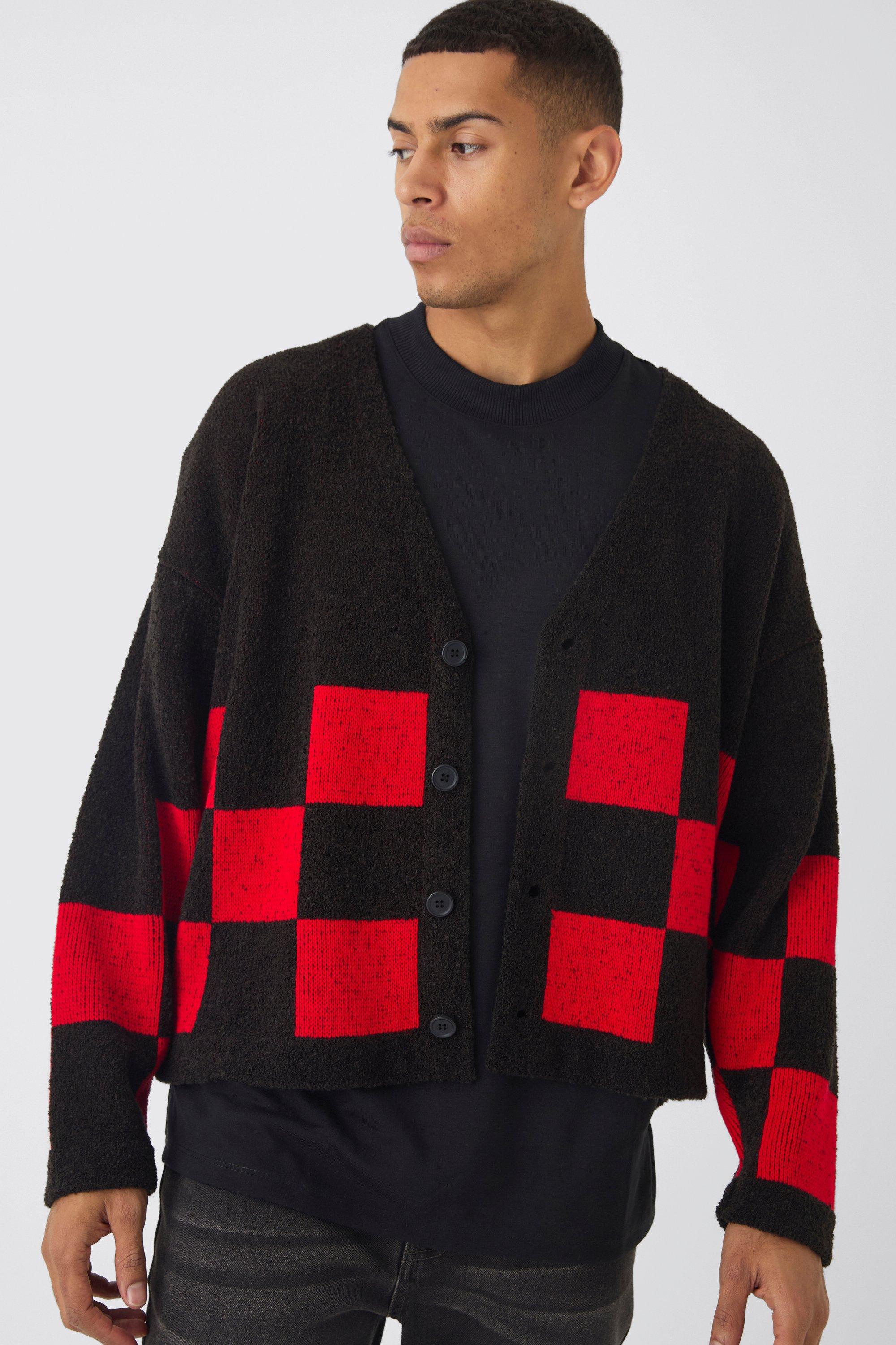 Black and red checkered cardigan best sale