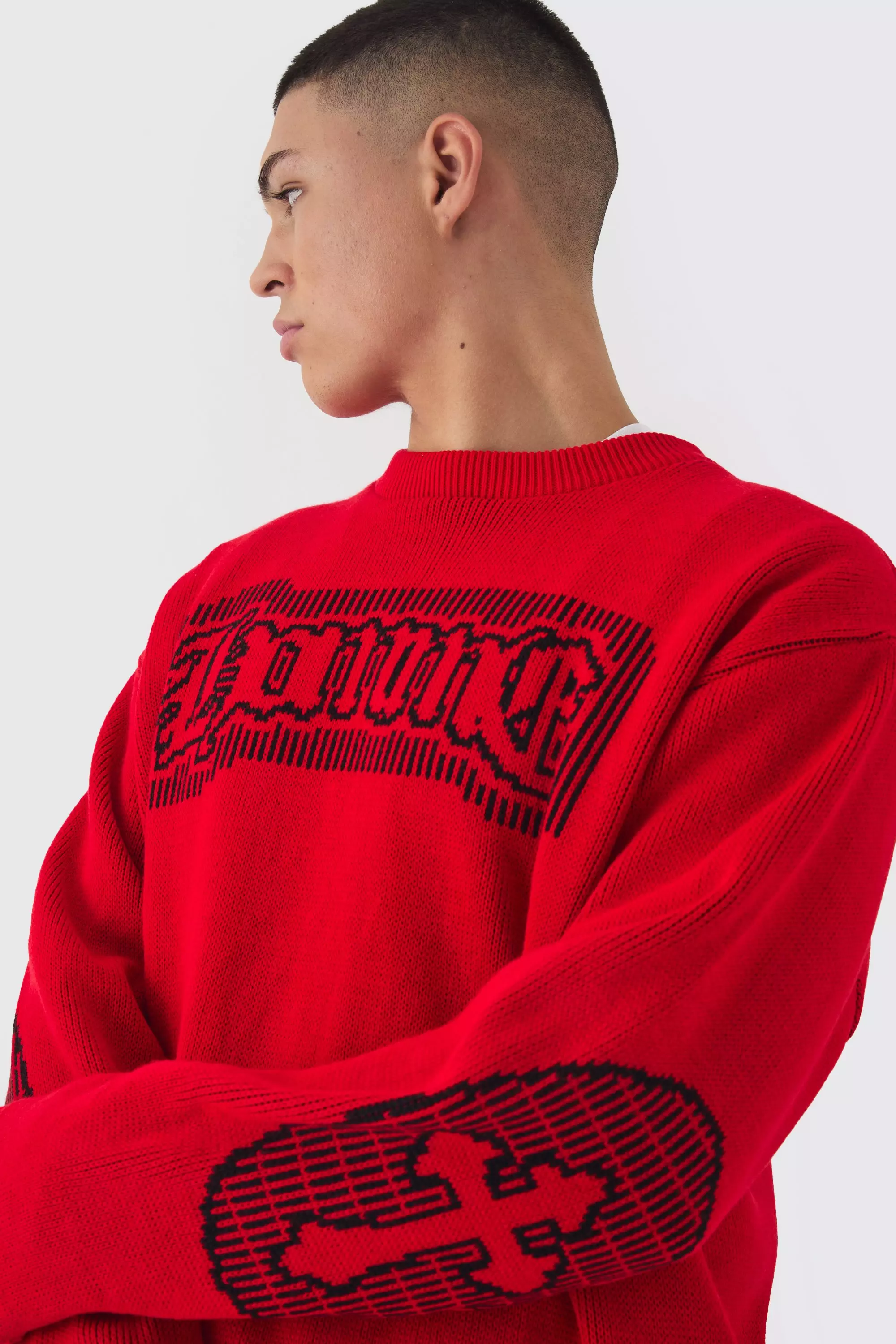 Oversized Crew Neck Homme Distressed Cross Knitted Sweater