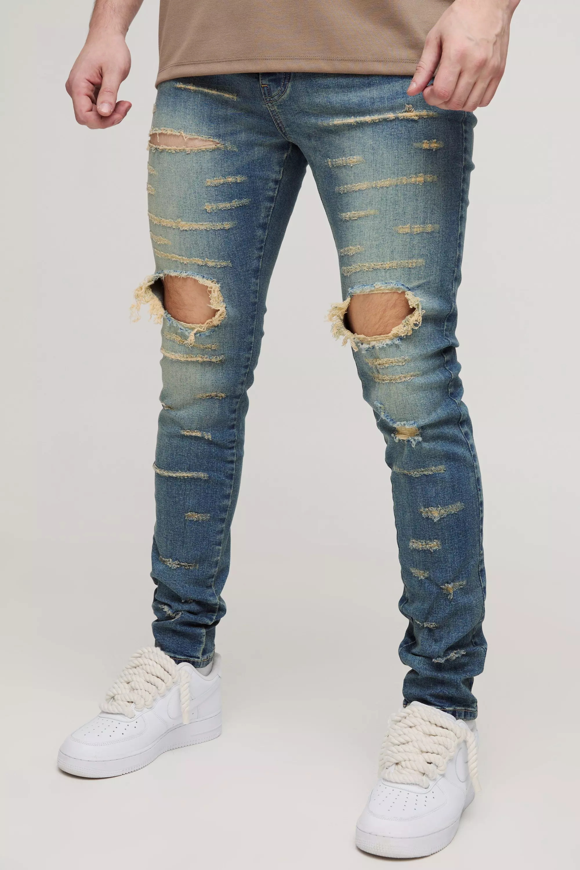 Mid wash Tall Extreme Rip Busted Knee Skinny Jeans alternative image